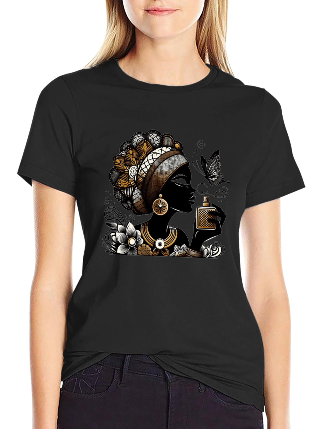 Elegant Woman Graphic T-Shirt - Stylish Black Tee