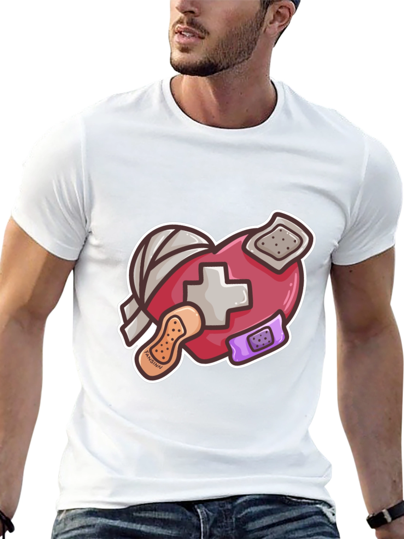 Heart with Bandages Graphic Tee - Black