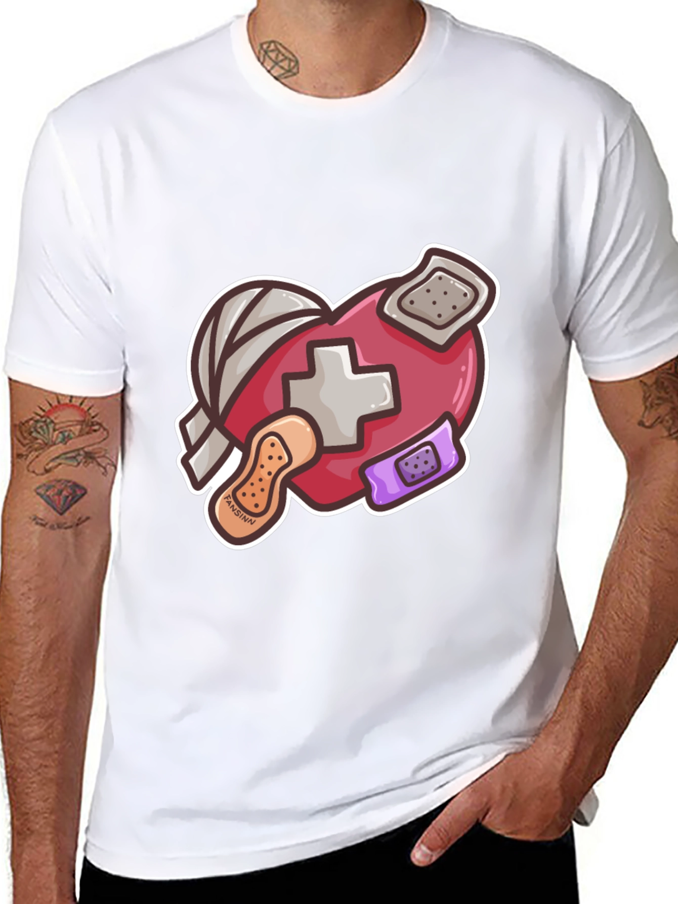 Heart with Bandages Graphic Tee - Black