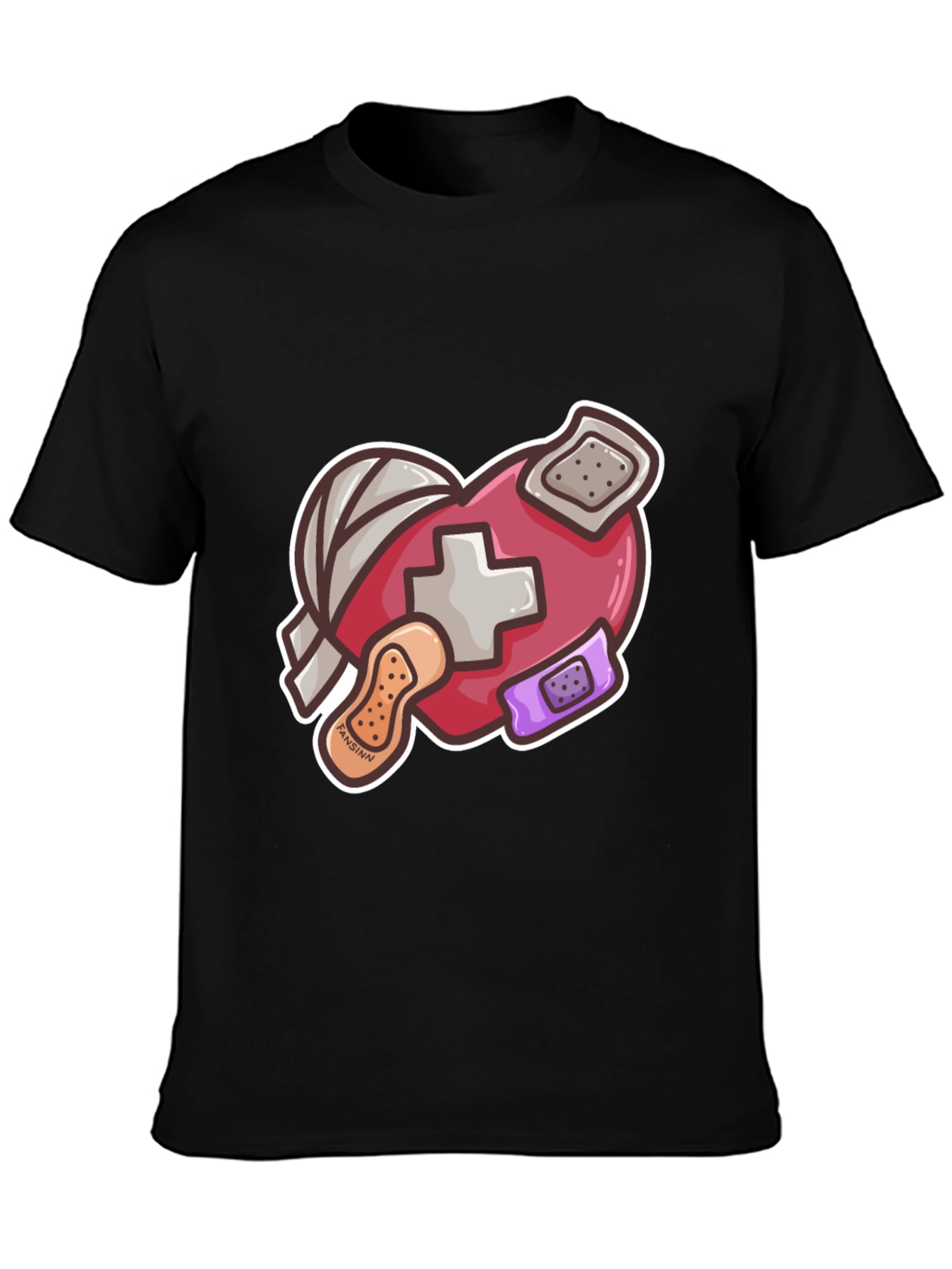 Heart with Bandages Graphic Tee - Black