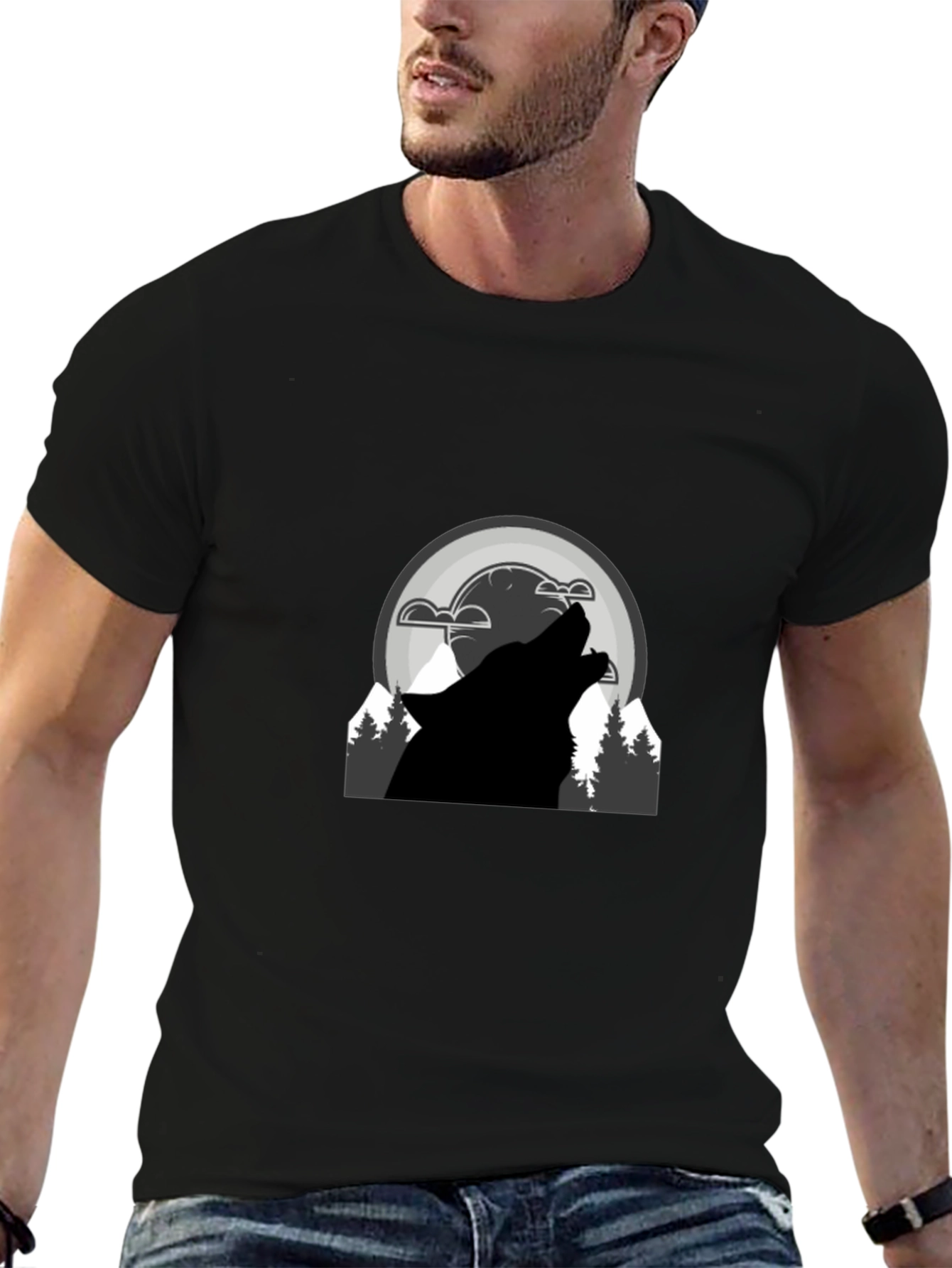 Wolf Howl Graphic T-Shirt - Black Cotton Blend