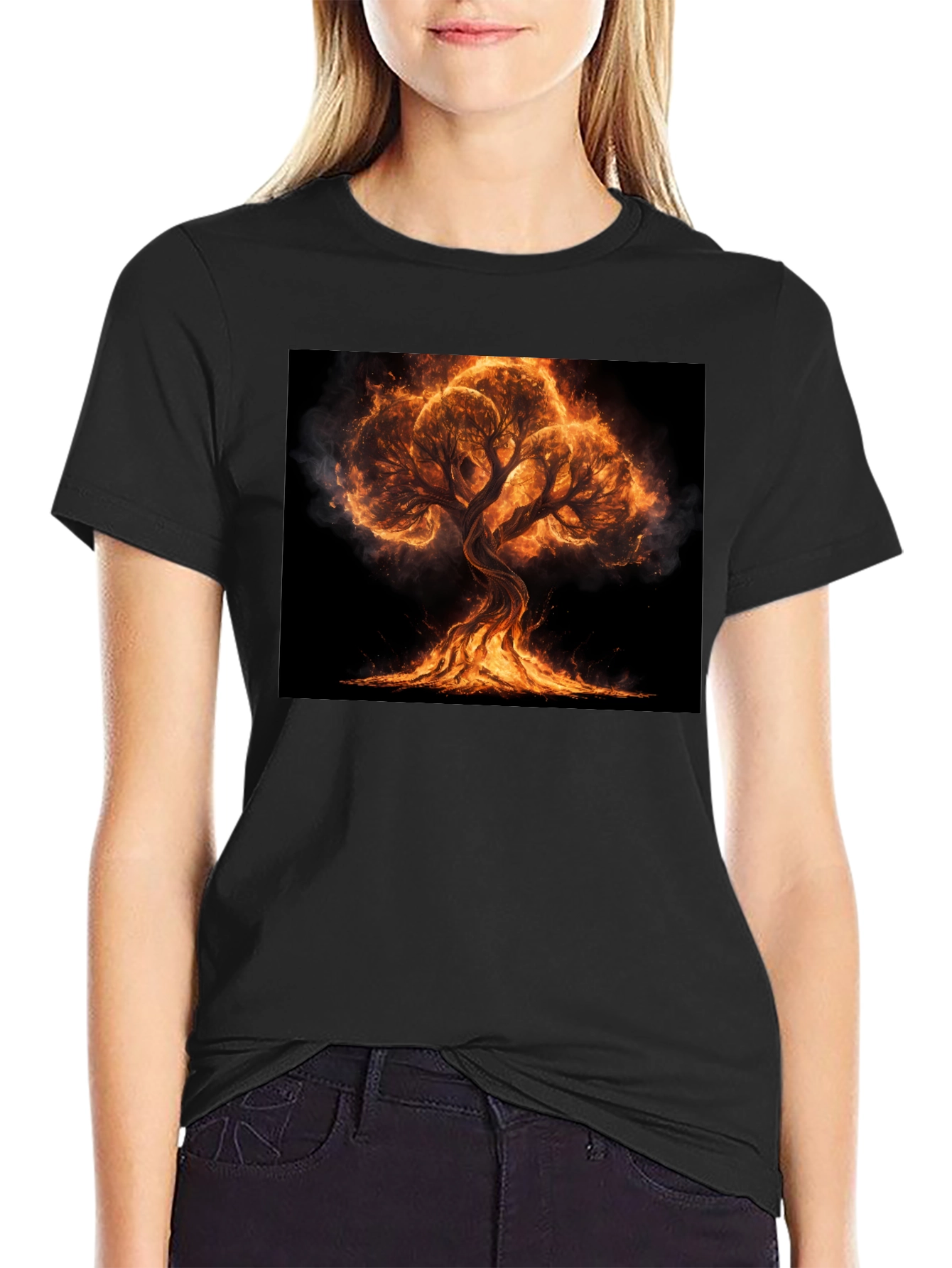 Fiery Tree Graphic Tee - Black