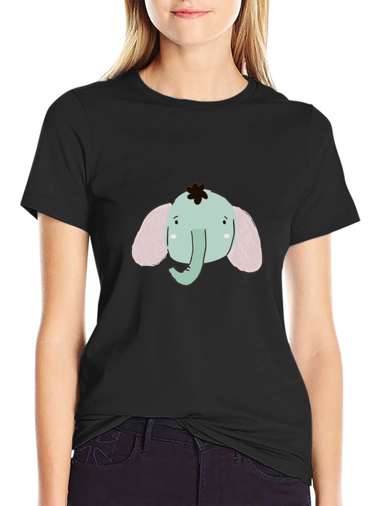Cute Elephant Graphic Tee - Black Cotton Comfort