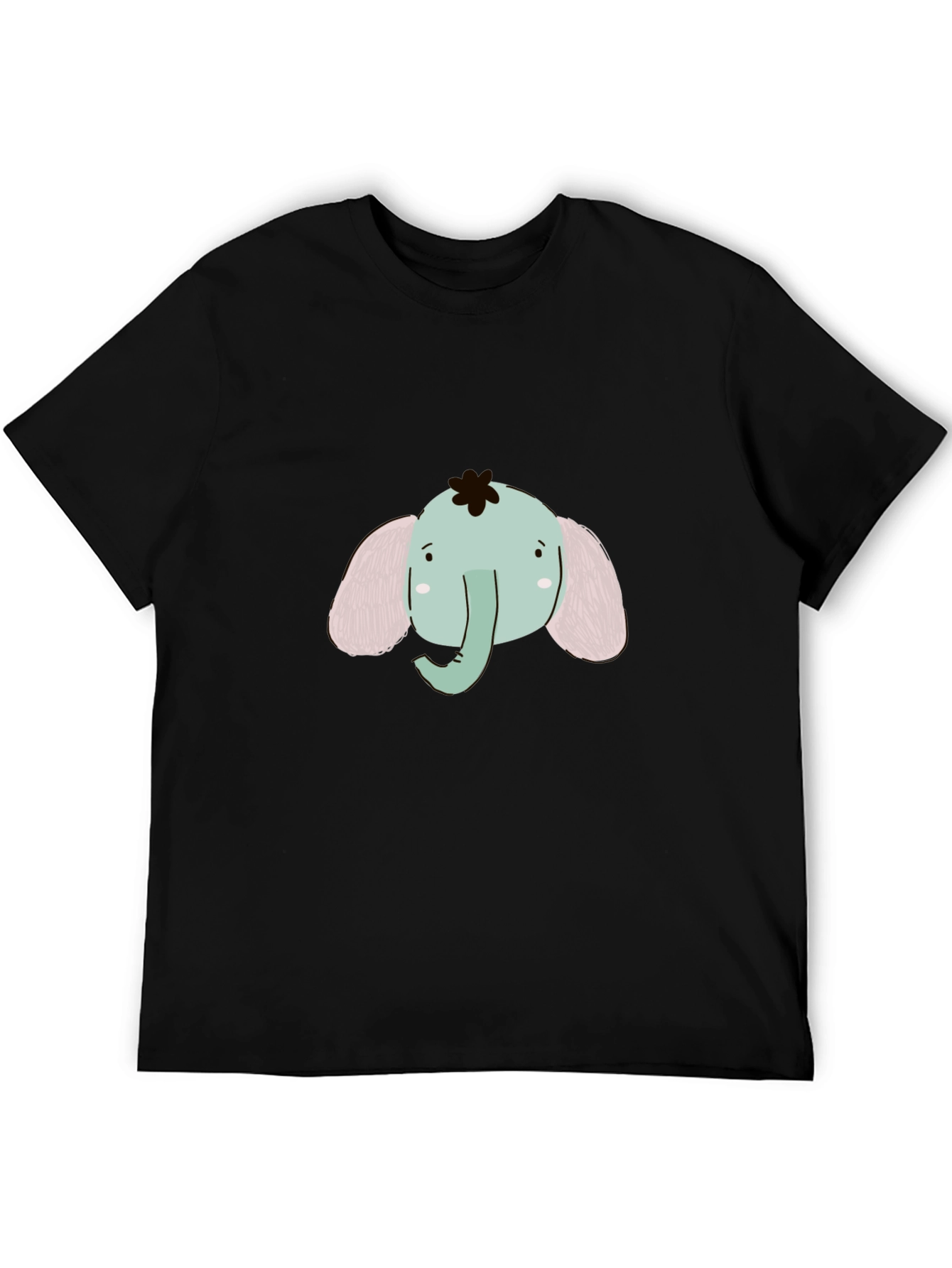 Cute Elephant Graphic Tee - Black Cotton Comfort