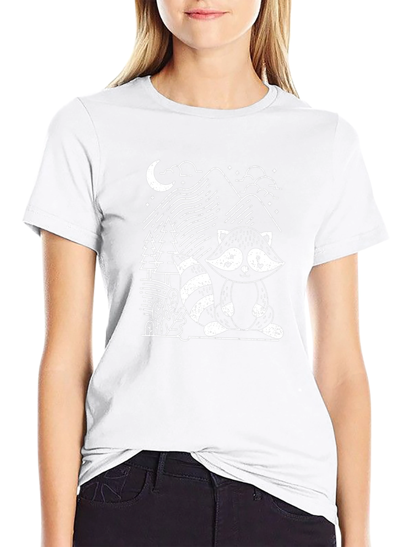 Raccoon Graphic Print Black Tee