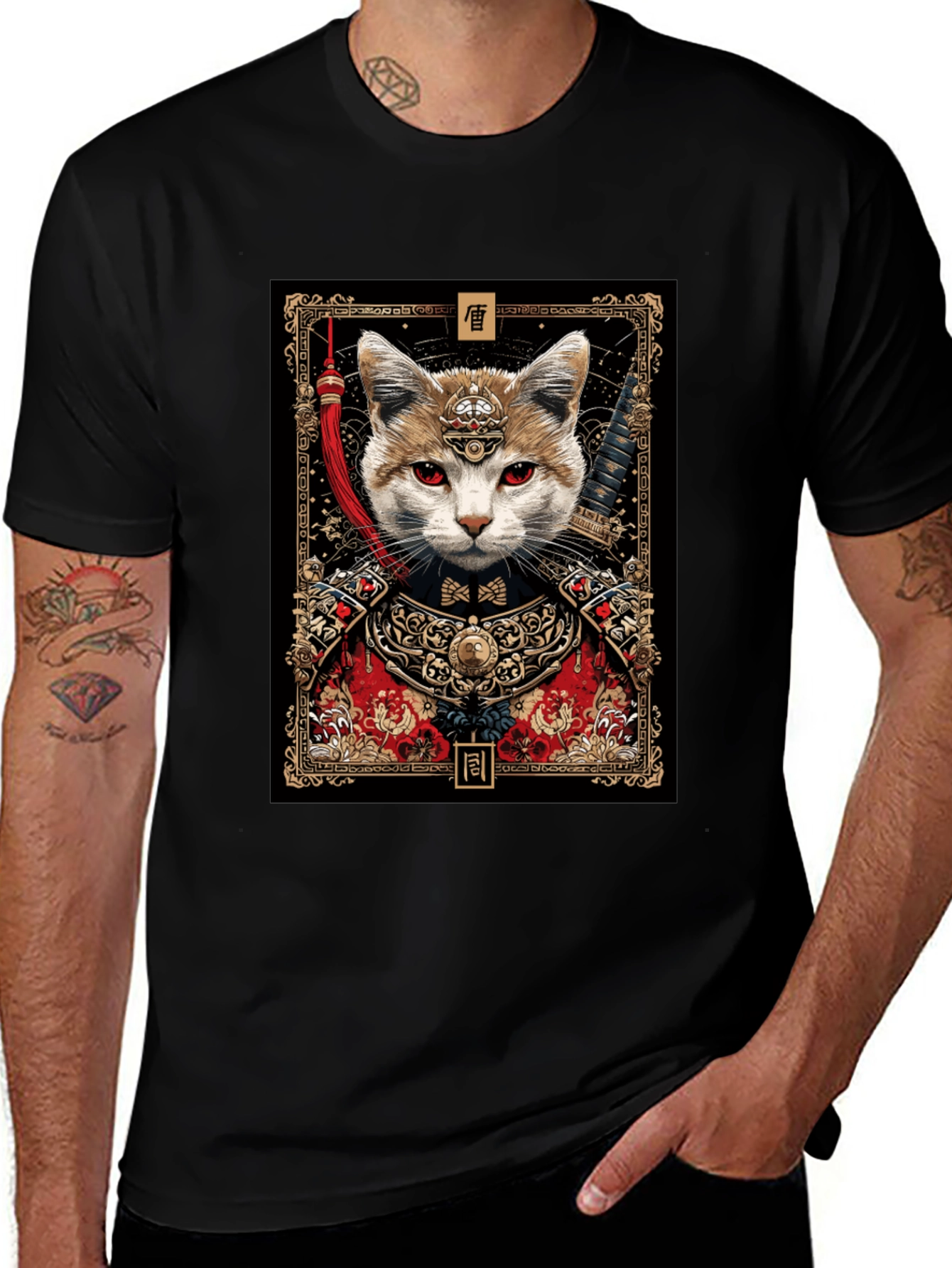 Samurai Cat Graphic Tee - Unique Design