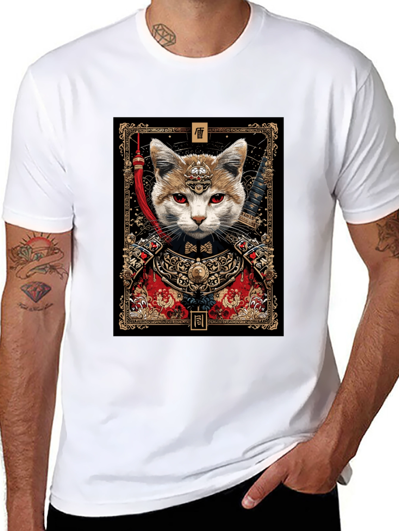 Samurai Cat Graphic Tee - Unique Design