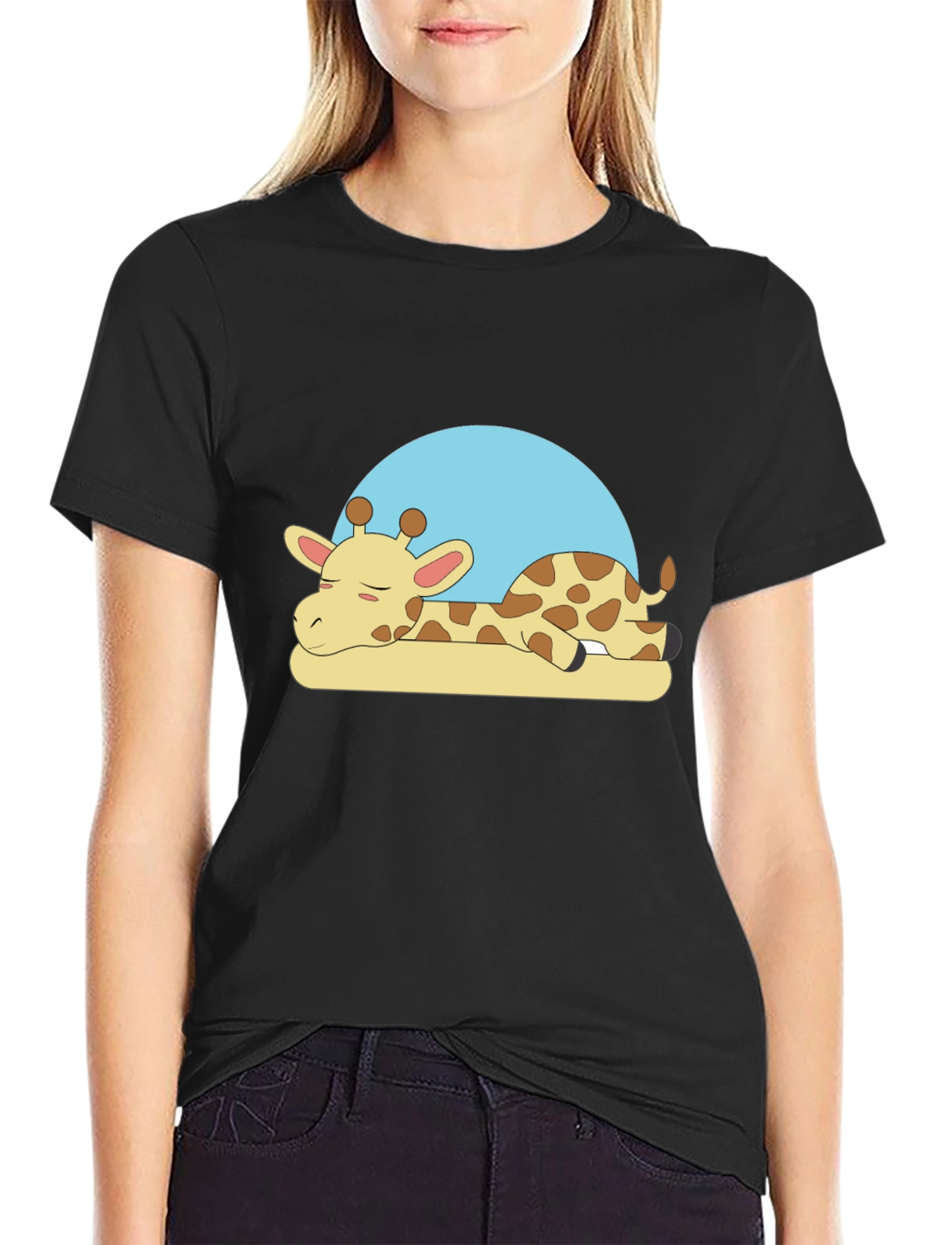 Sleeping Giraffe Graphic Tee - Black Cotton Comfort