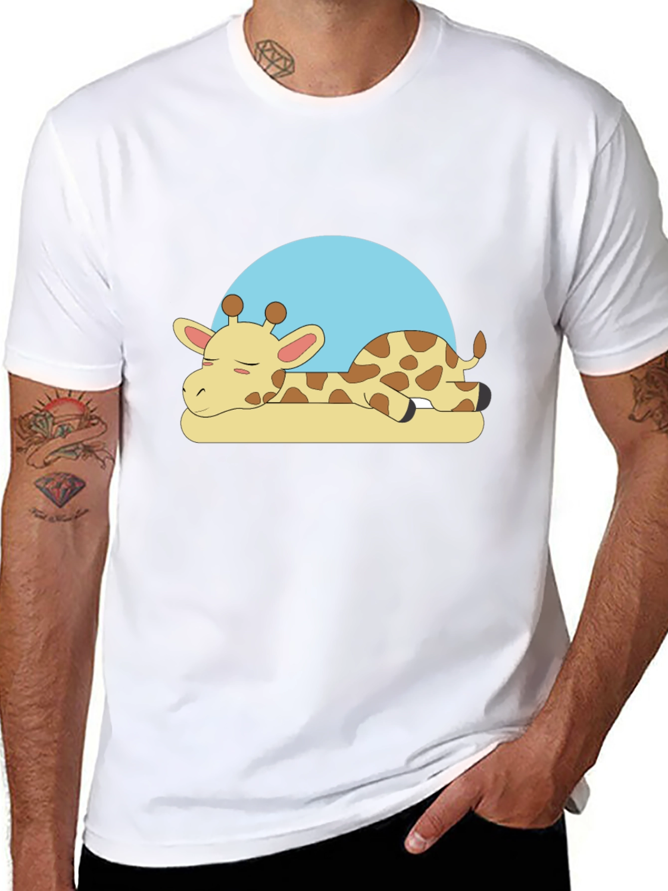 Sleeping Giraffe Graphic Tee - Black Cotton Comfort