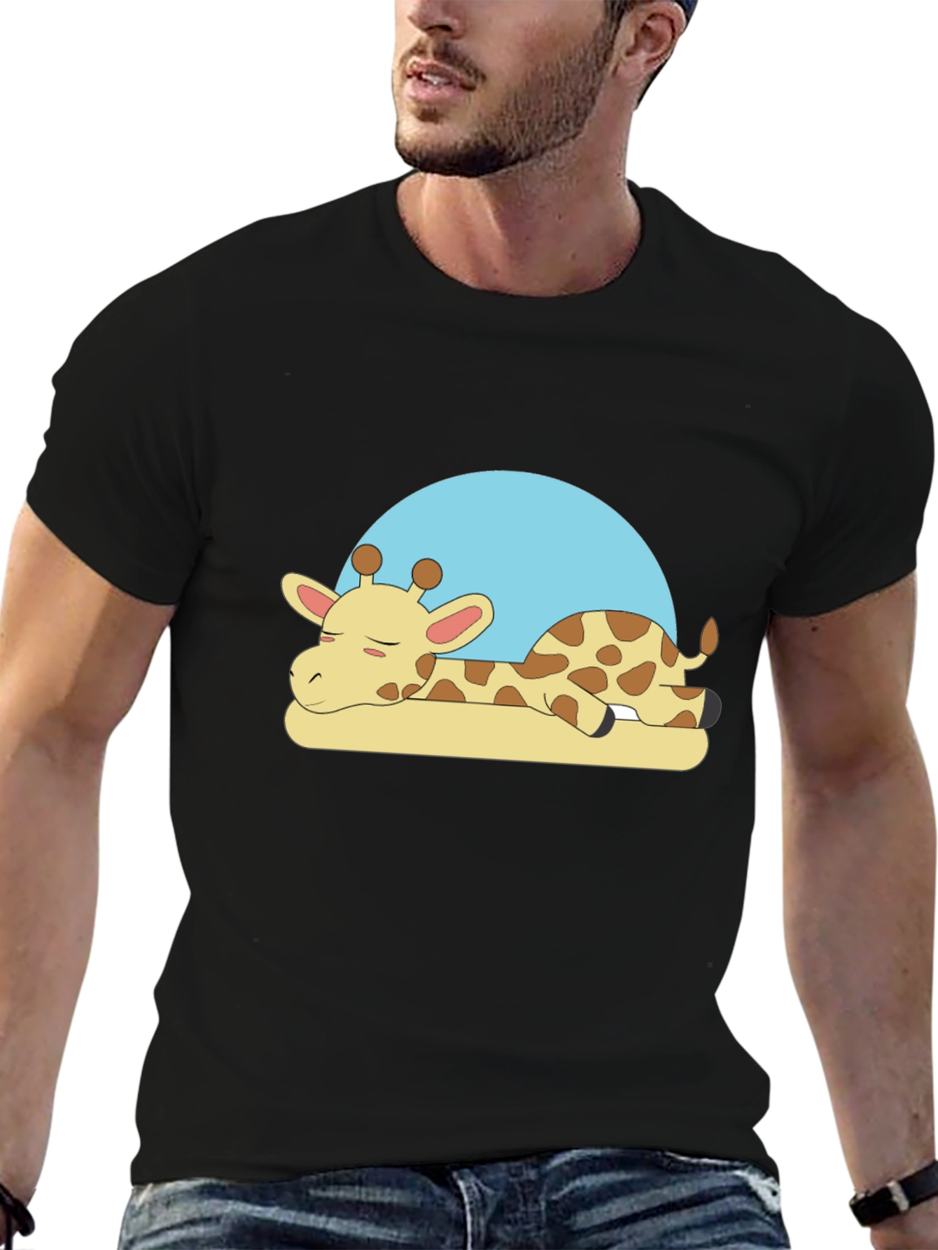 Sleeping Giraffe Graphic Tee - Black Cotton Comfort