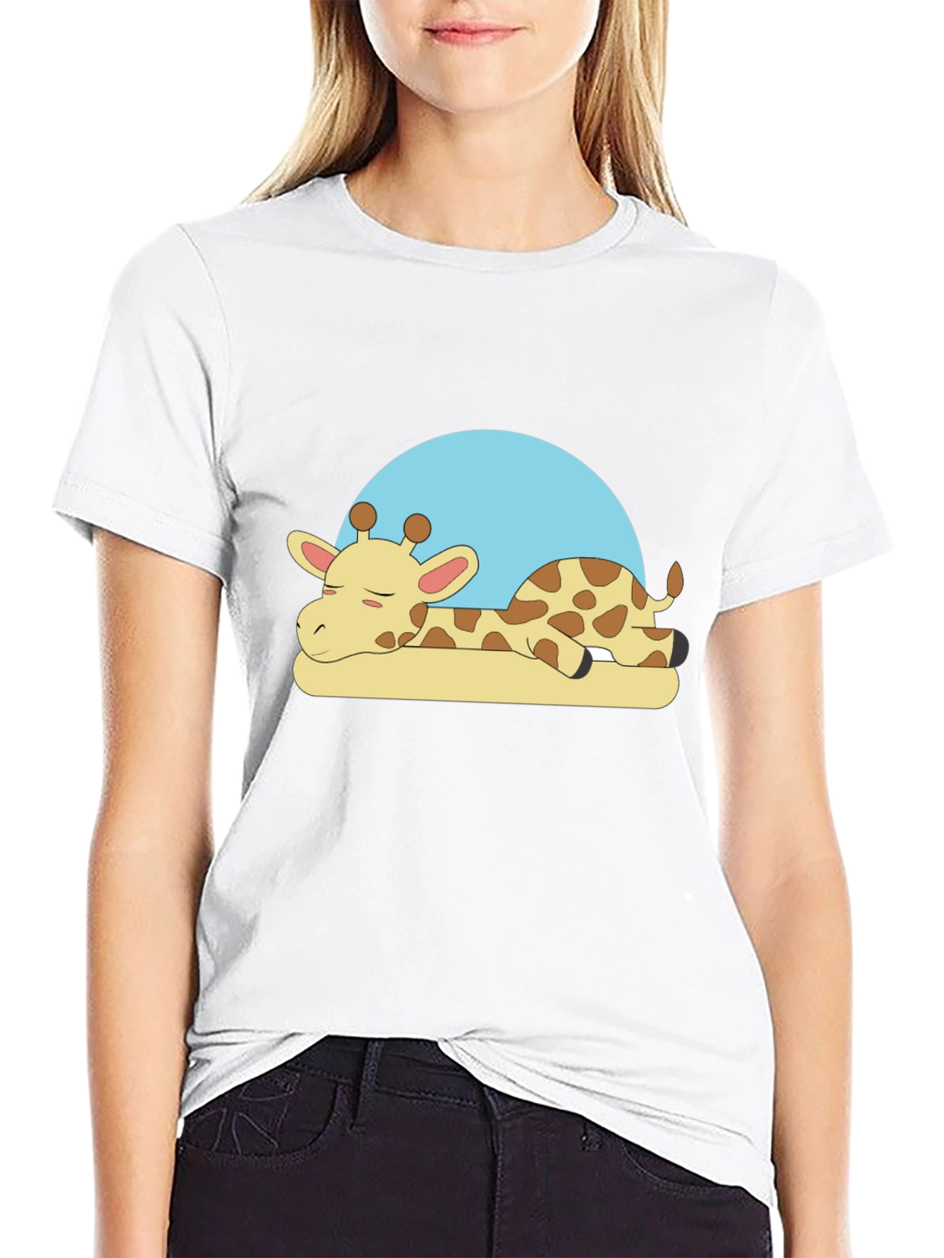 Sleeping Giraffe Graphic Tee - Black Cotton Comfort