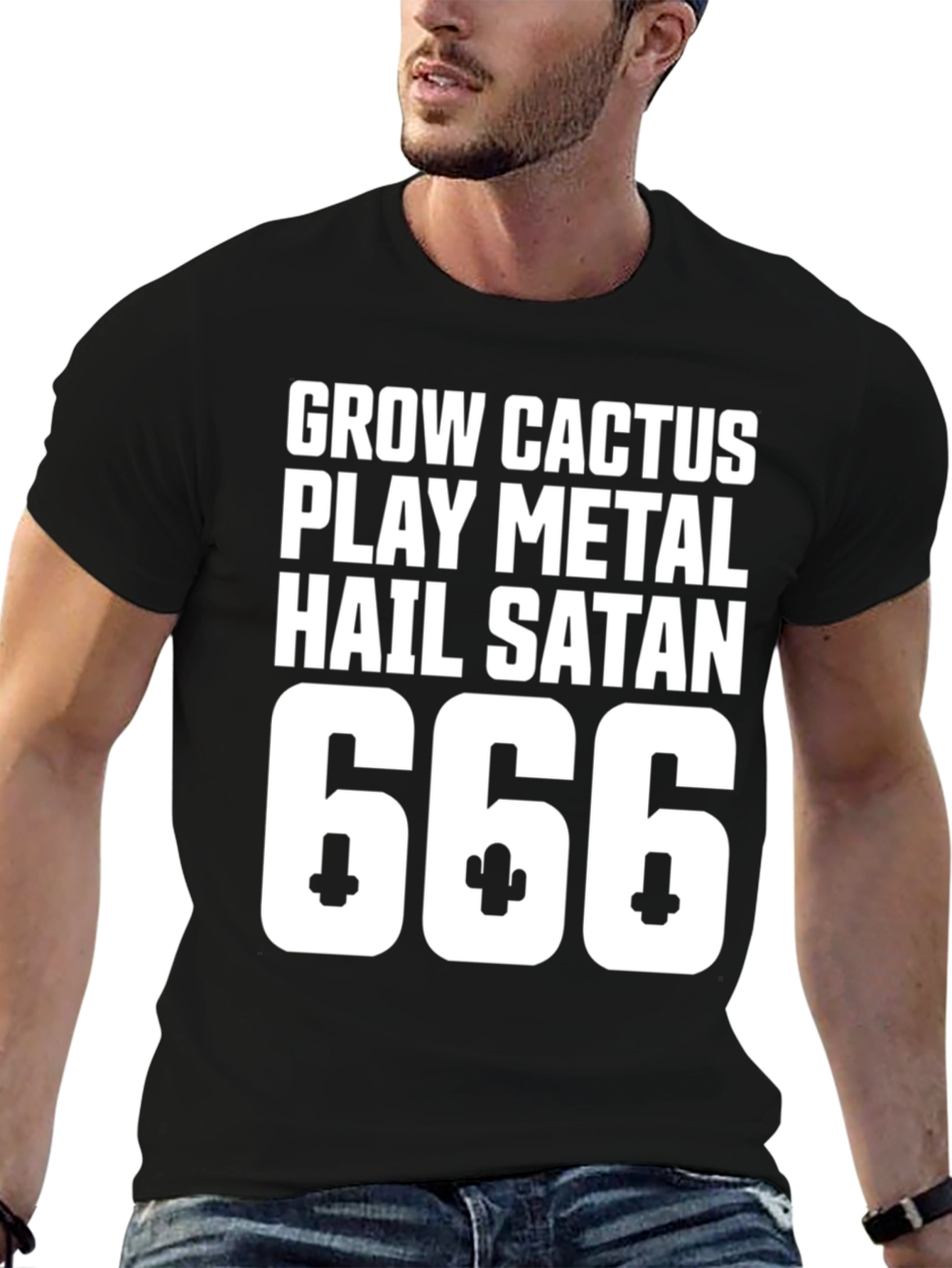Grow Cactus Play Metal Hail Satan 666 T-Shirt