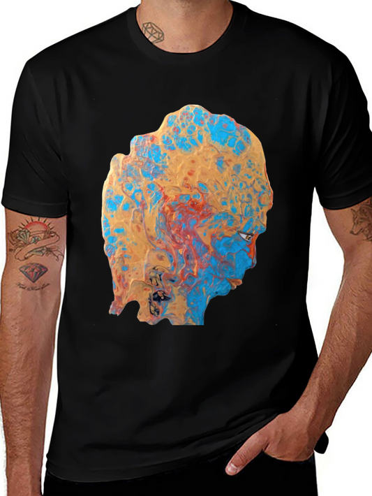 Abstract Face Print Black T-Shirt