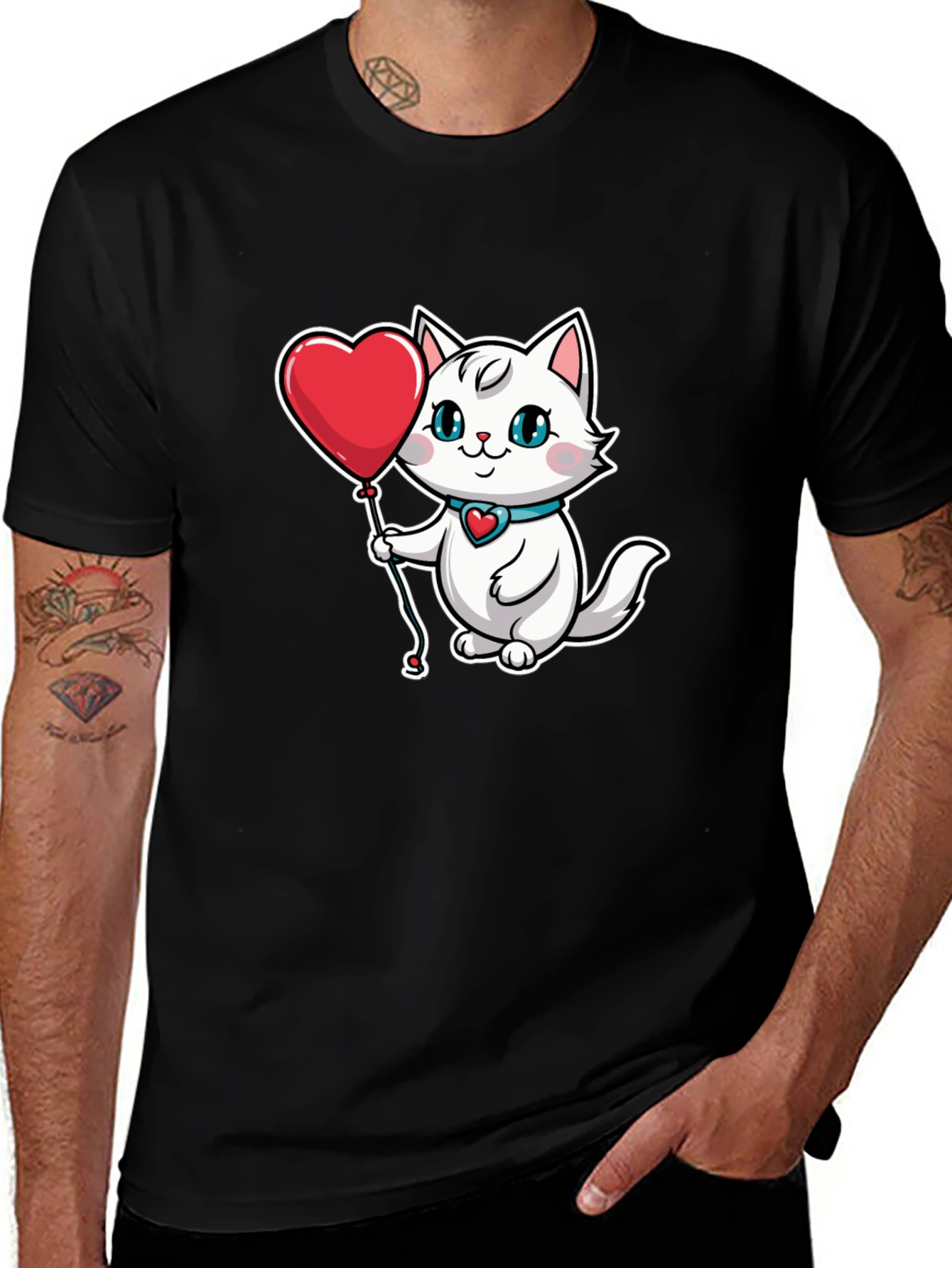 Cute Cat with Heart Balloon T-Shirt