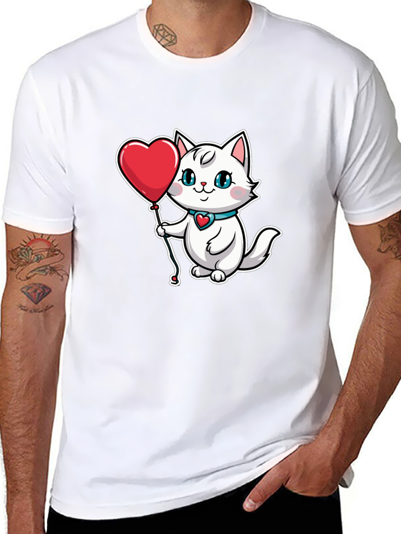 Cute Cat with Heart Balloon T-Shirt