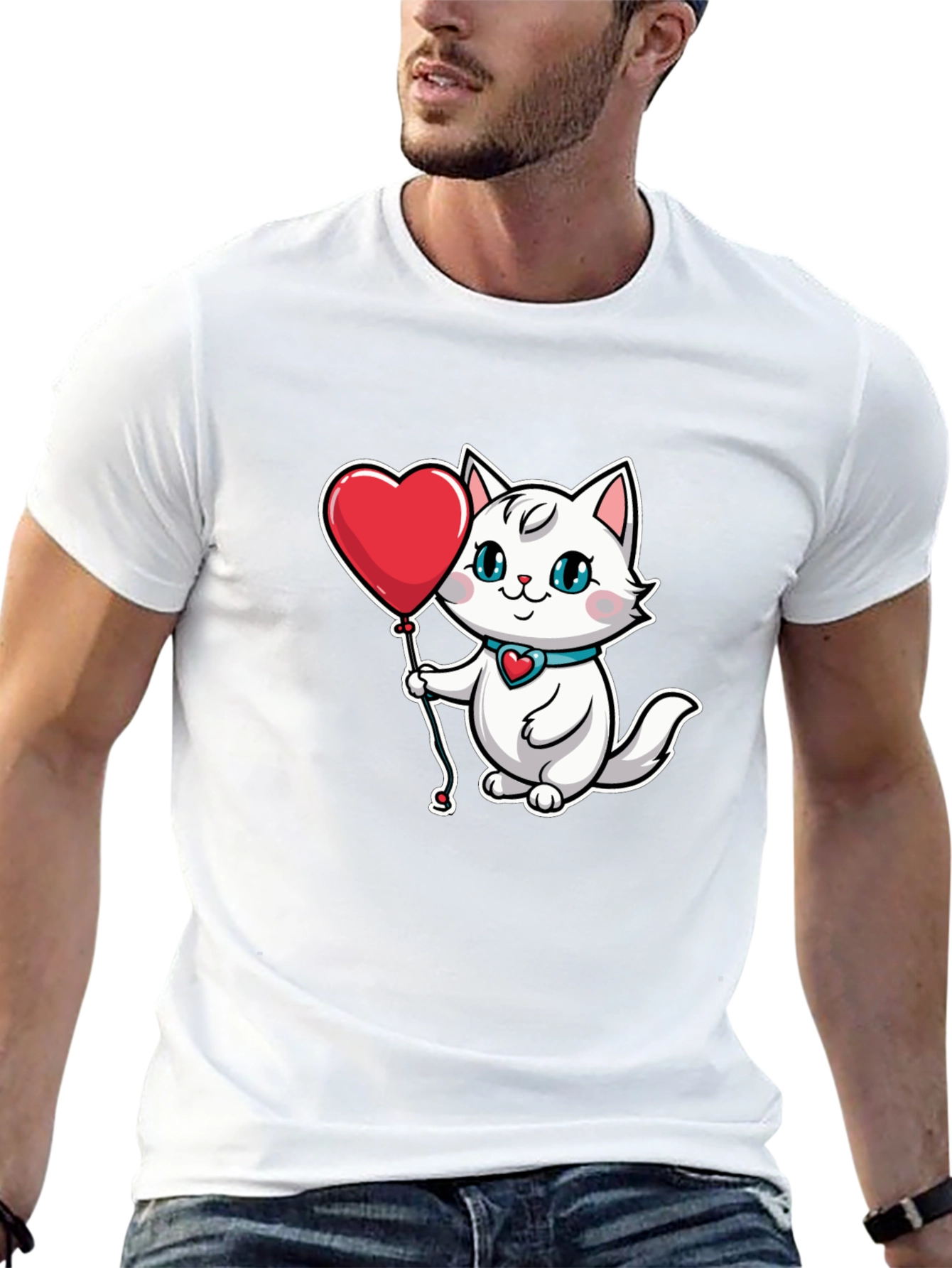 Cute Cat with Heart Balloon T-Shirt