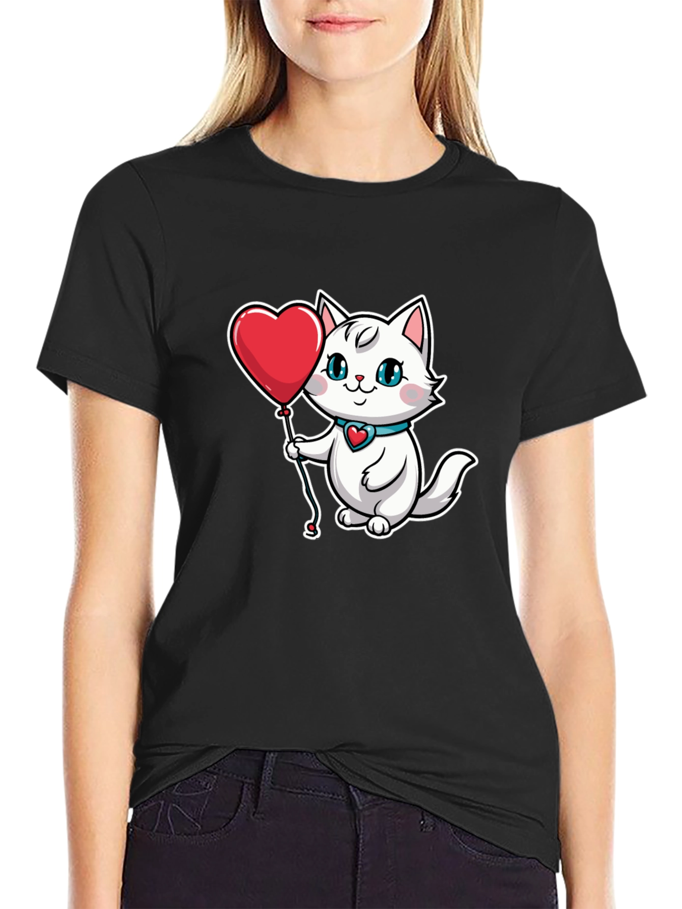 Cute Cat with Heart Balloon T-Shirt