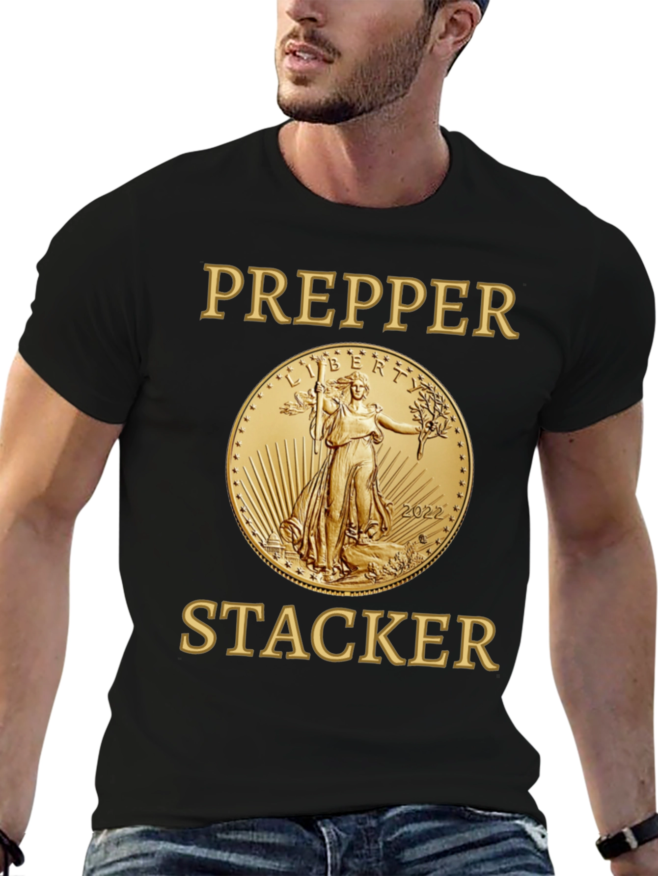 Prepper Stacker T-Shirt Gold Coin Liberty