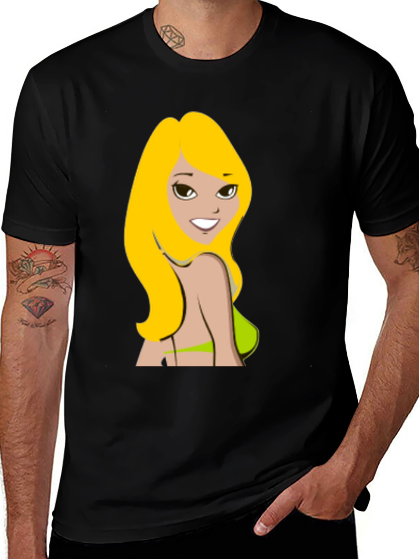 Cartoon Woman Graphic Black T-Shirt