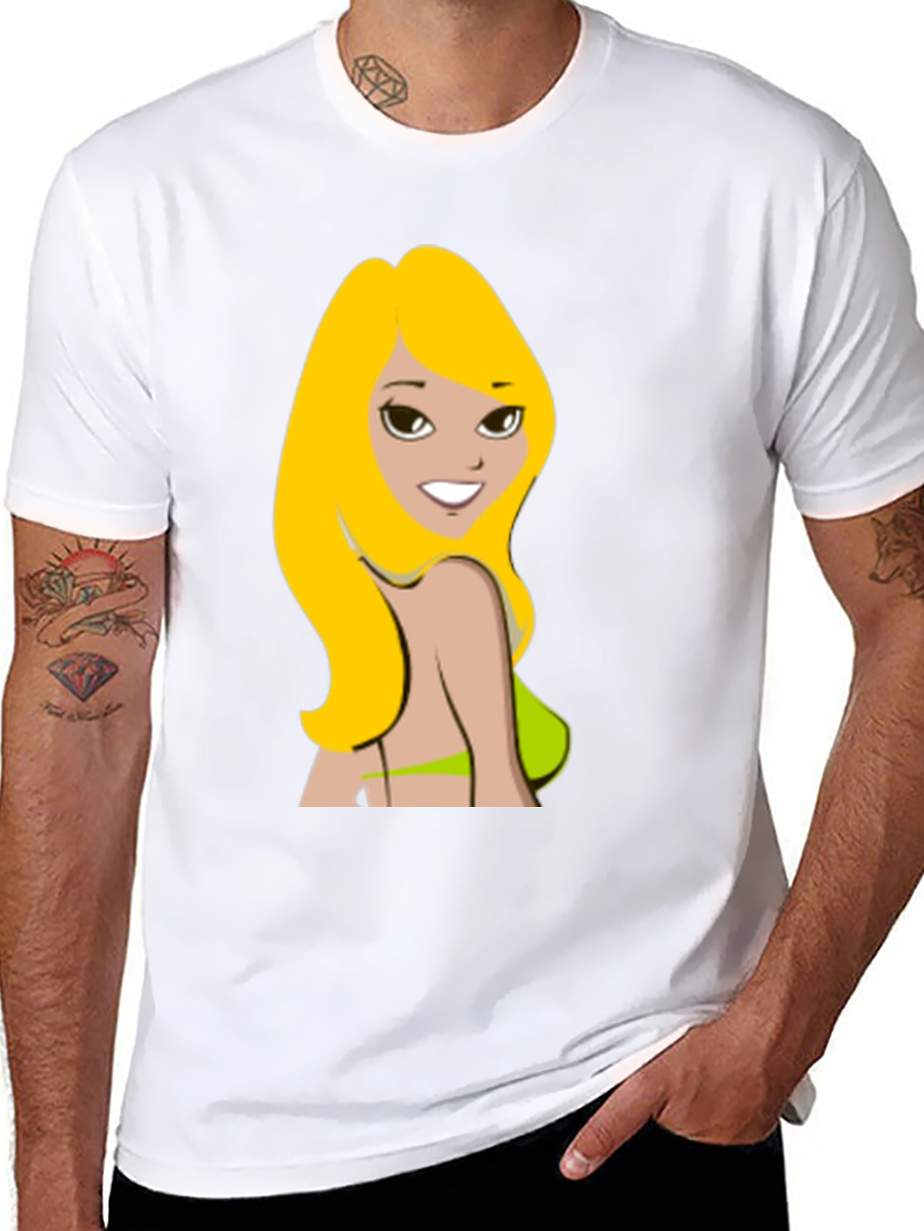 Cartoon Woman Graphic Black T-Shirt
