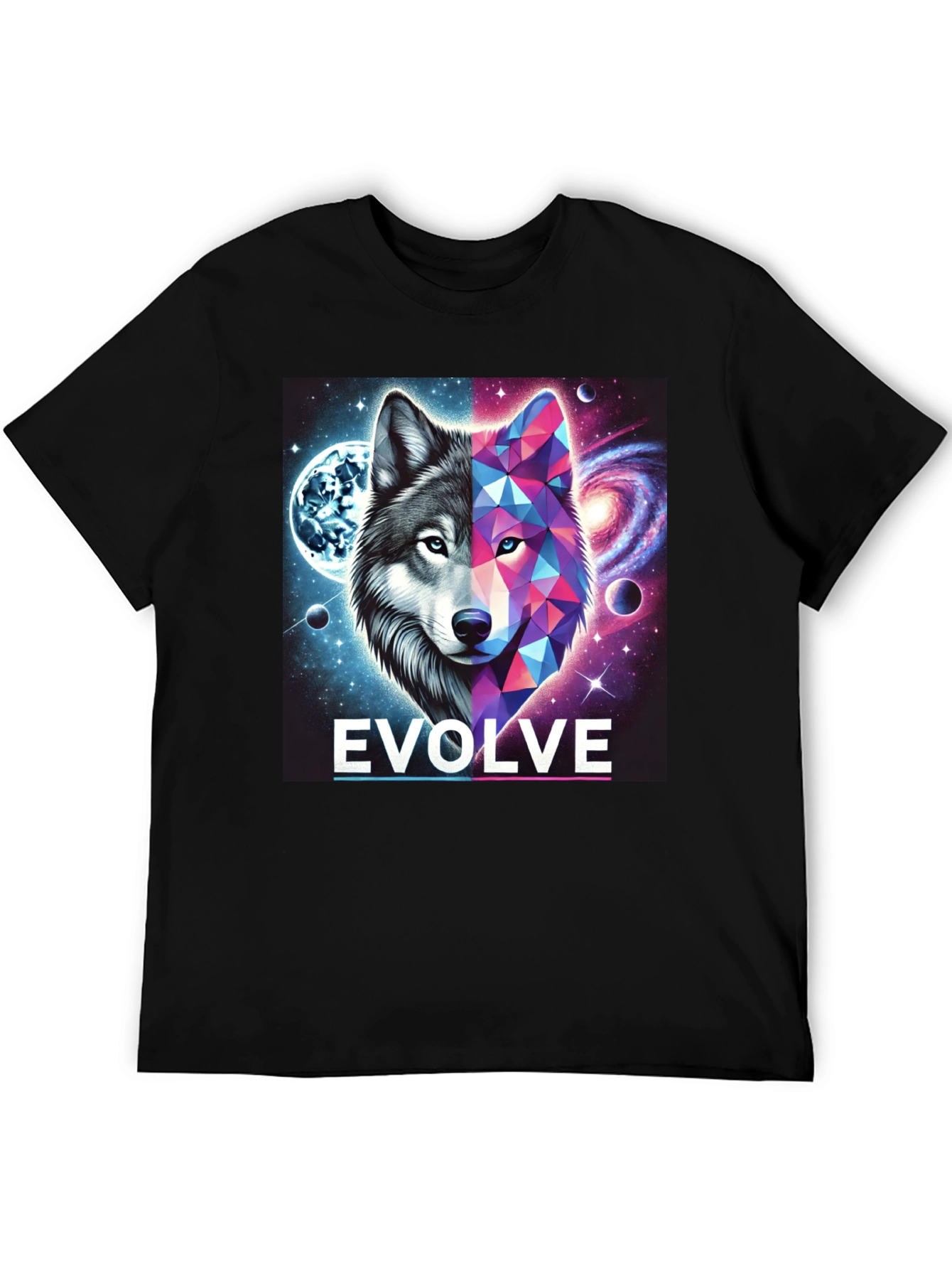 Evolve Wolf Galaxy Graphic Tee - Stylish Unisex T-Shirt