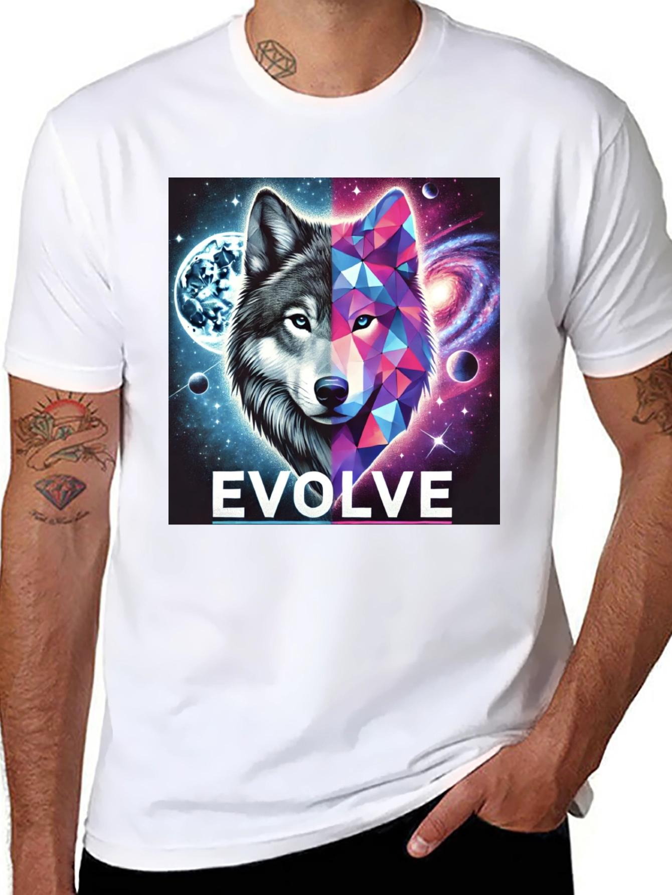 Evolve Wolf Galaxy Graphic Tee - Stylish Unisex T-Shirt