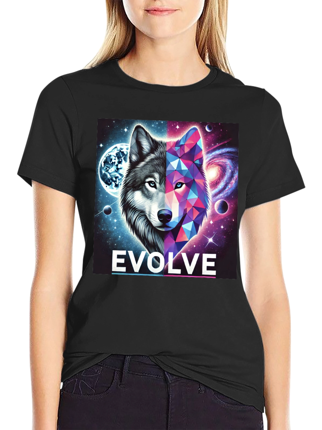 Evolve Wolf Galaxy Graphic Tee - Stylish Unisex T-Shirt