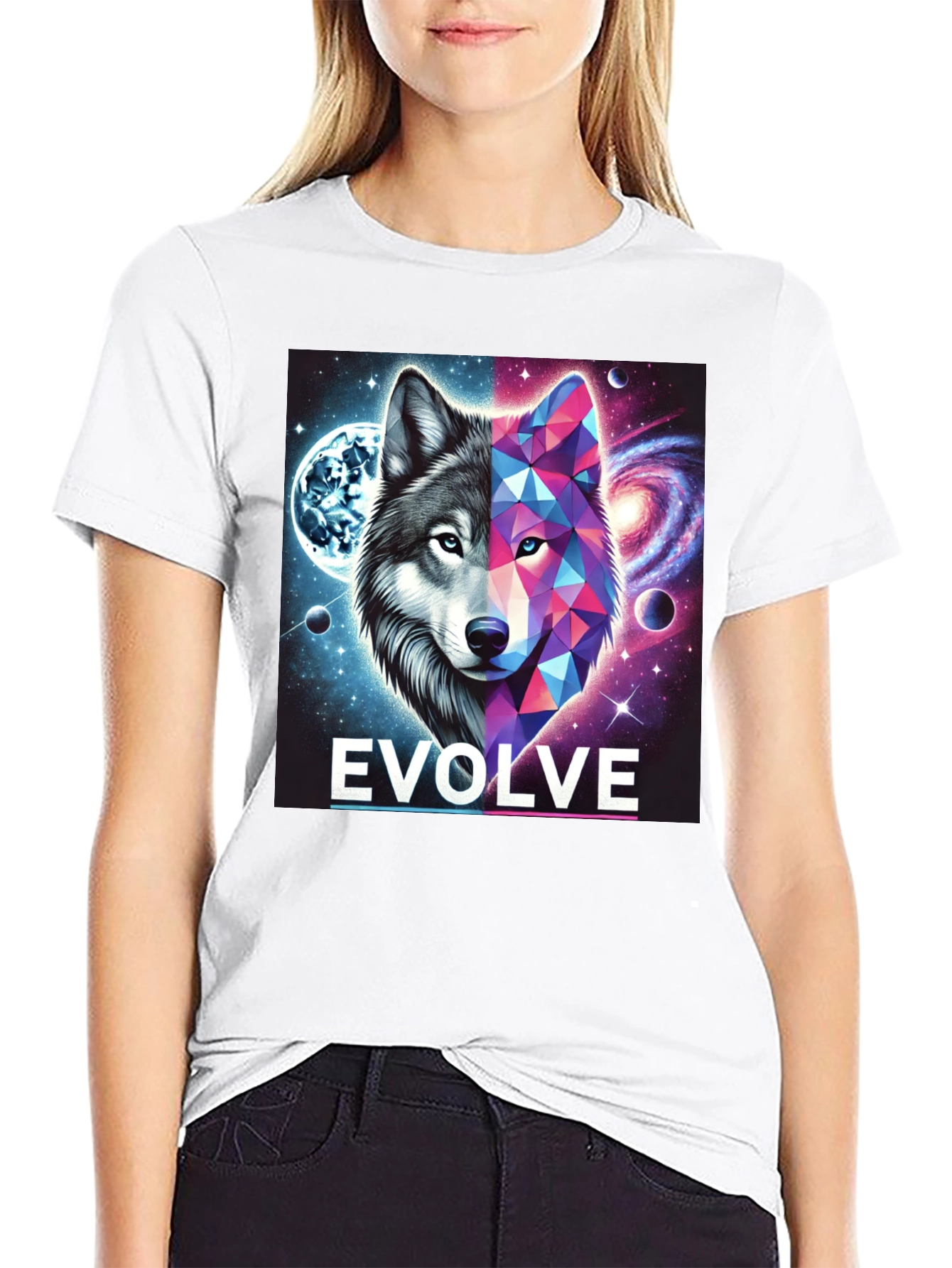 Evolve Wolf Galaxy Graphic Tee - Stylish Unisex T-Shirt