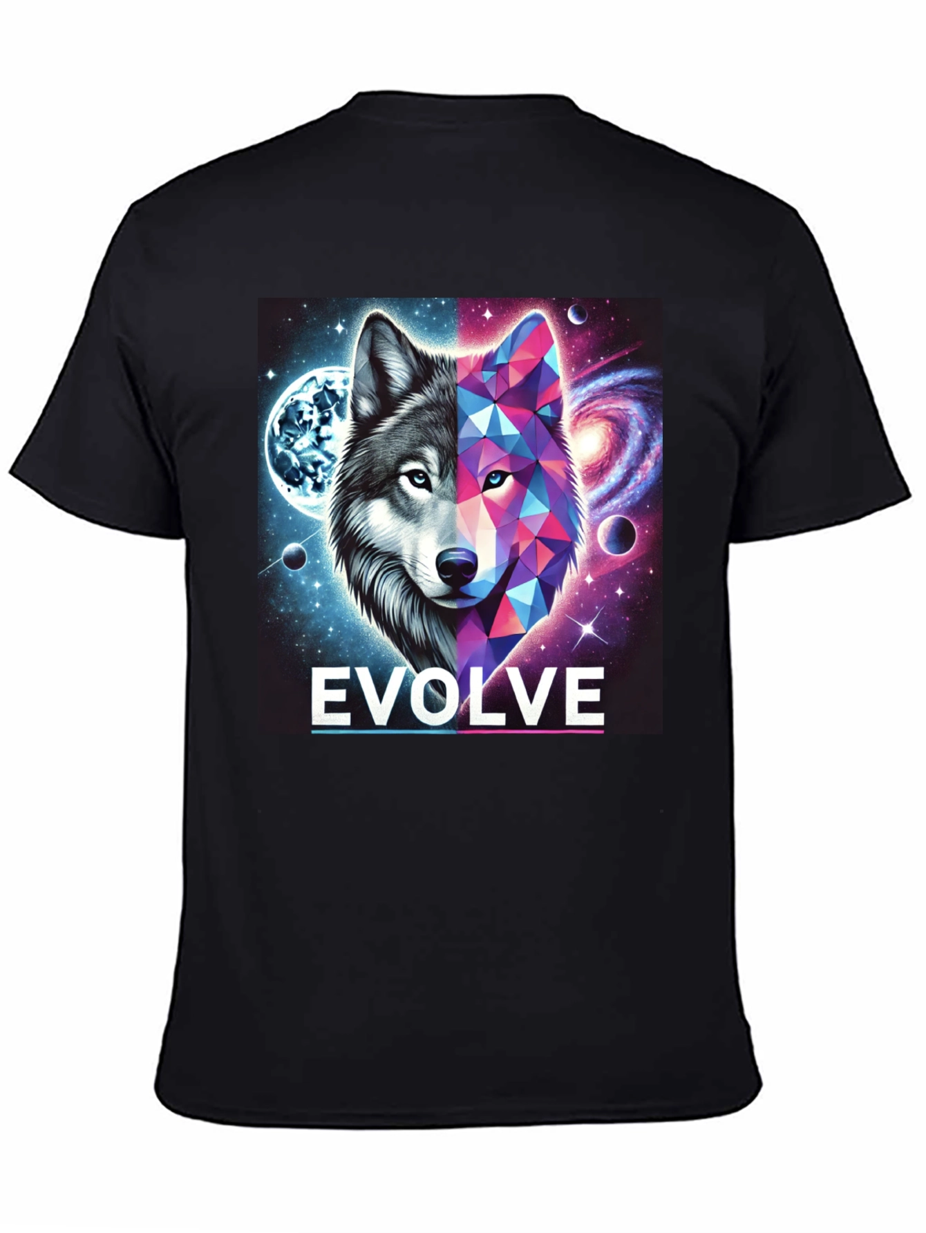Evolve Wolf Galaxy Graphic Tee - Stylish Unisex T-Shirt