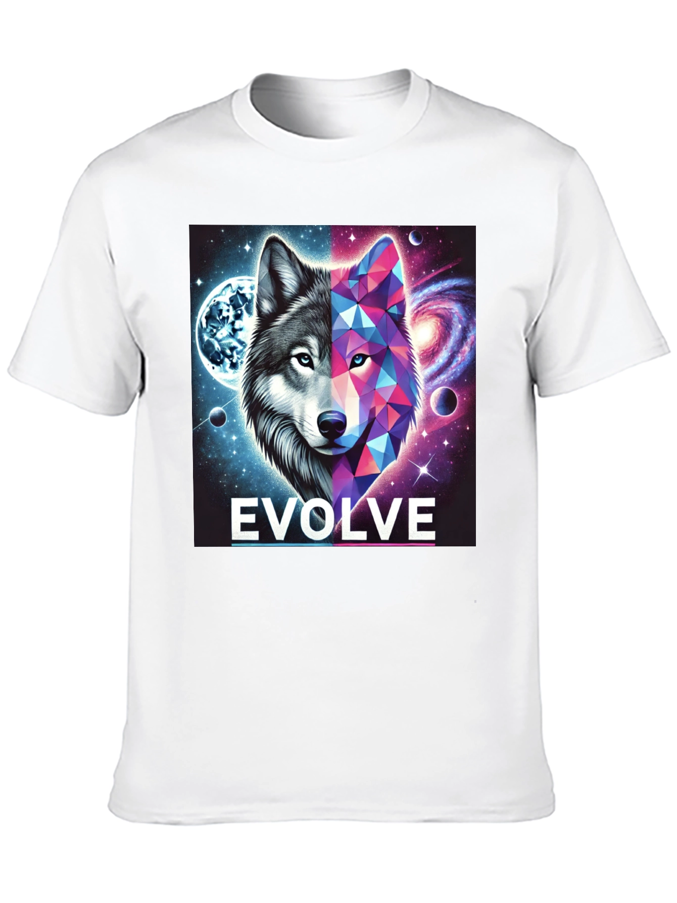 Evolve Wolf Galaxy Graphic Tee - Stylish Unisex T-Shirt
