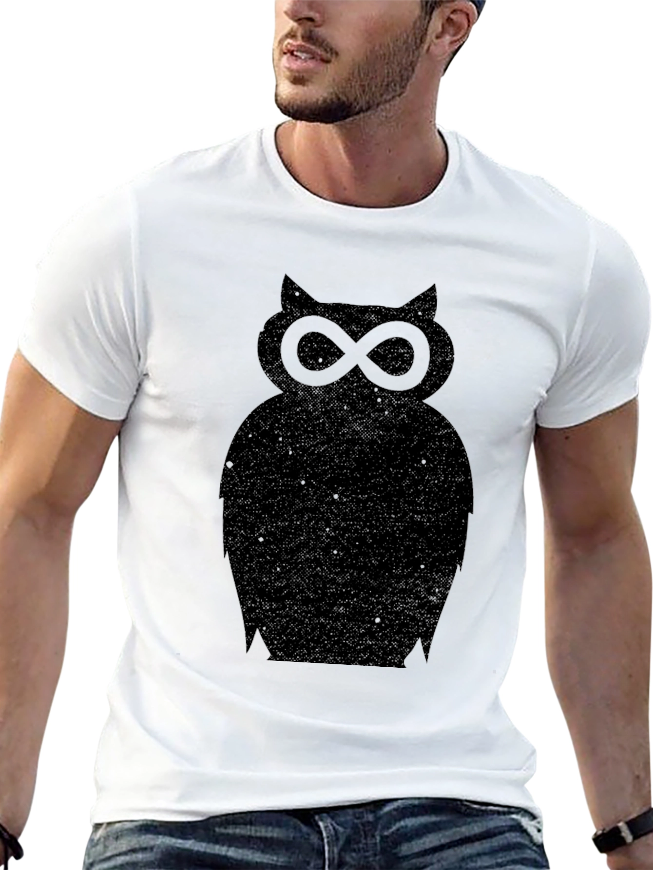 Unique Owl Silhouette Graphic Tee - Soft Black Cotton