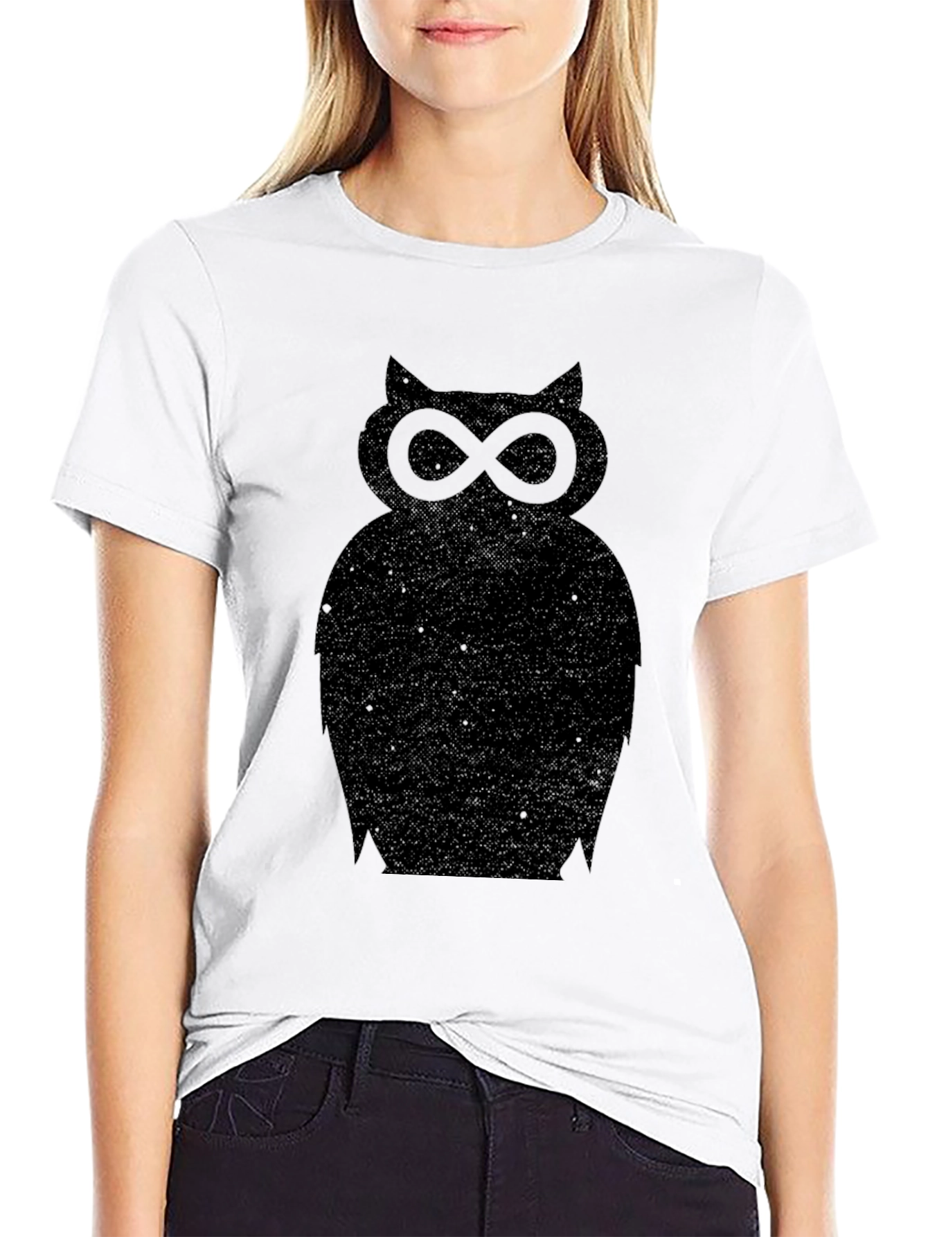 Unique Owl Silhouette Graphic Tee - Soft Black Cotton
