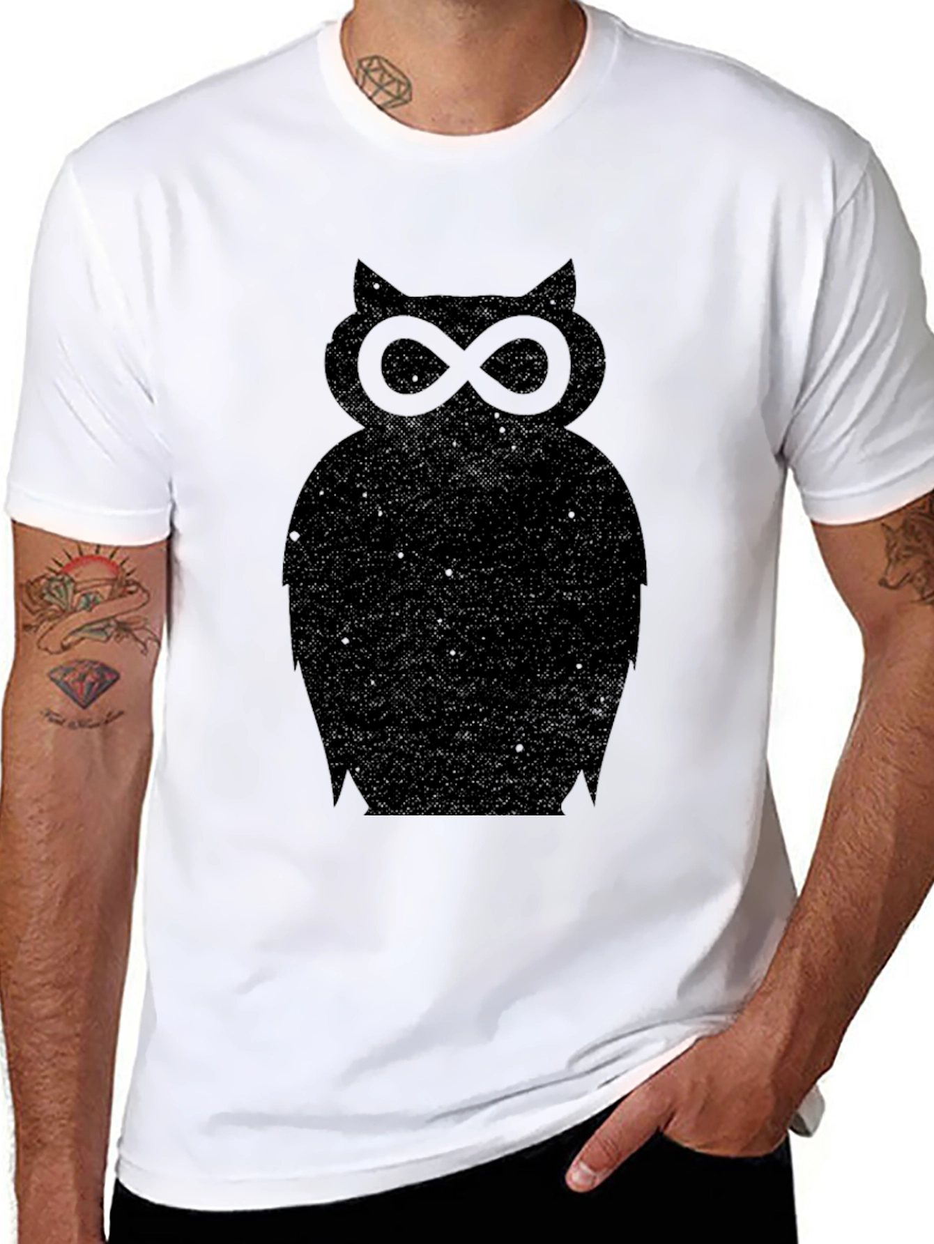 Unique Owl Silhouette Graphic Tee - Soft Black Cotton
