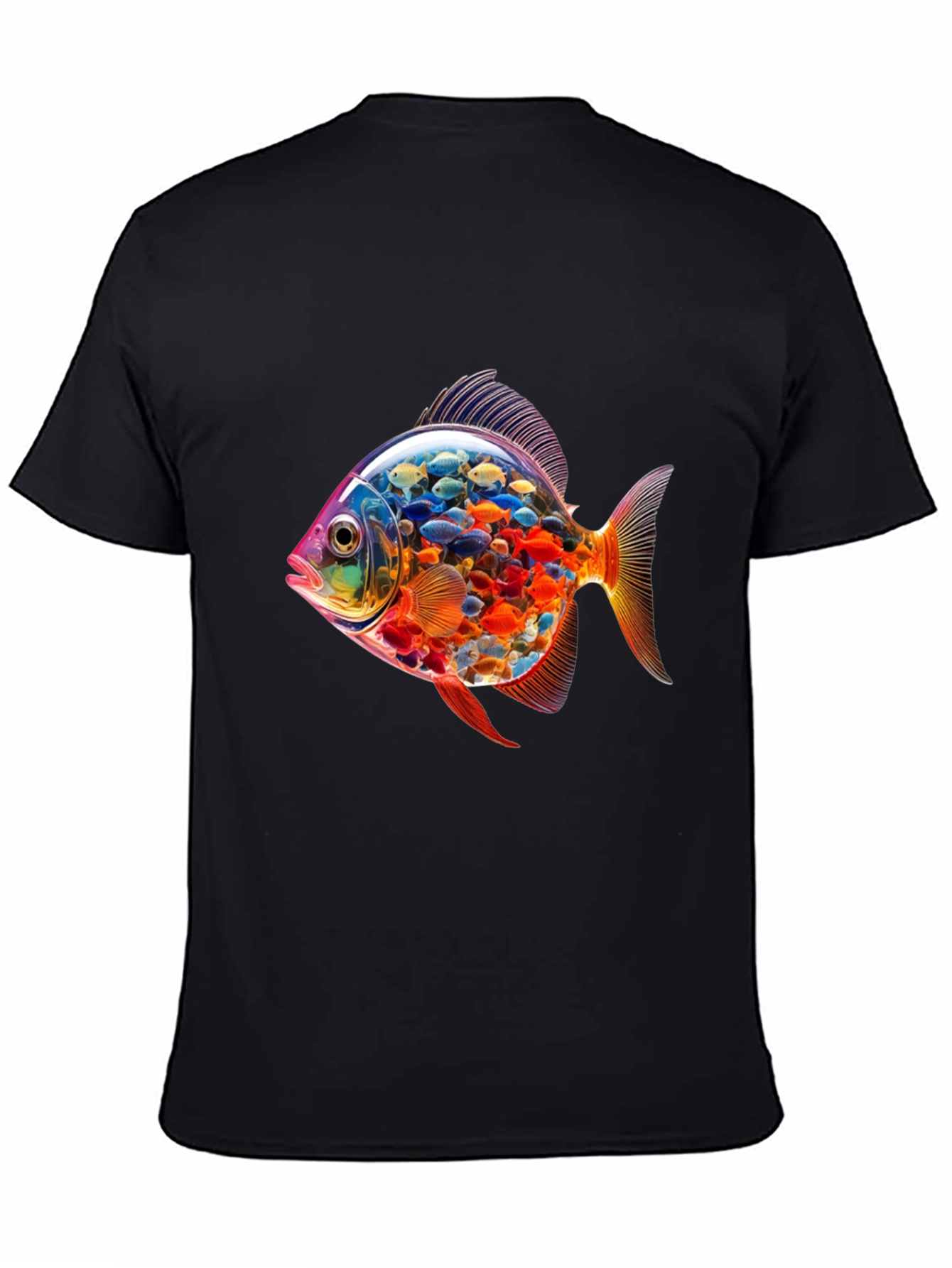 Vibrant Fish Graphic Black T-Shirt