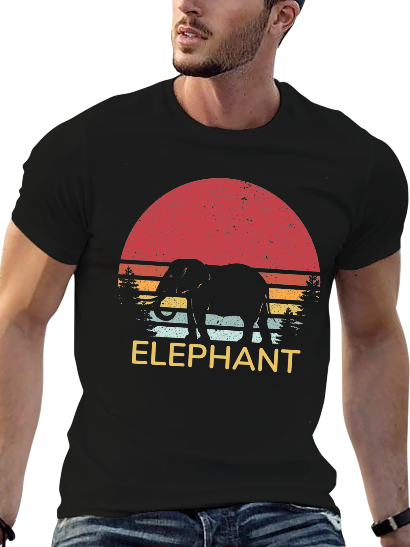 Retro Elephant Sunset Graphic Tee - Unisex