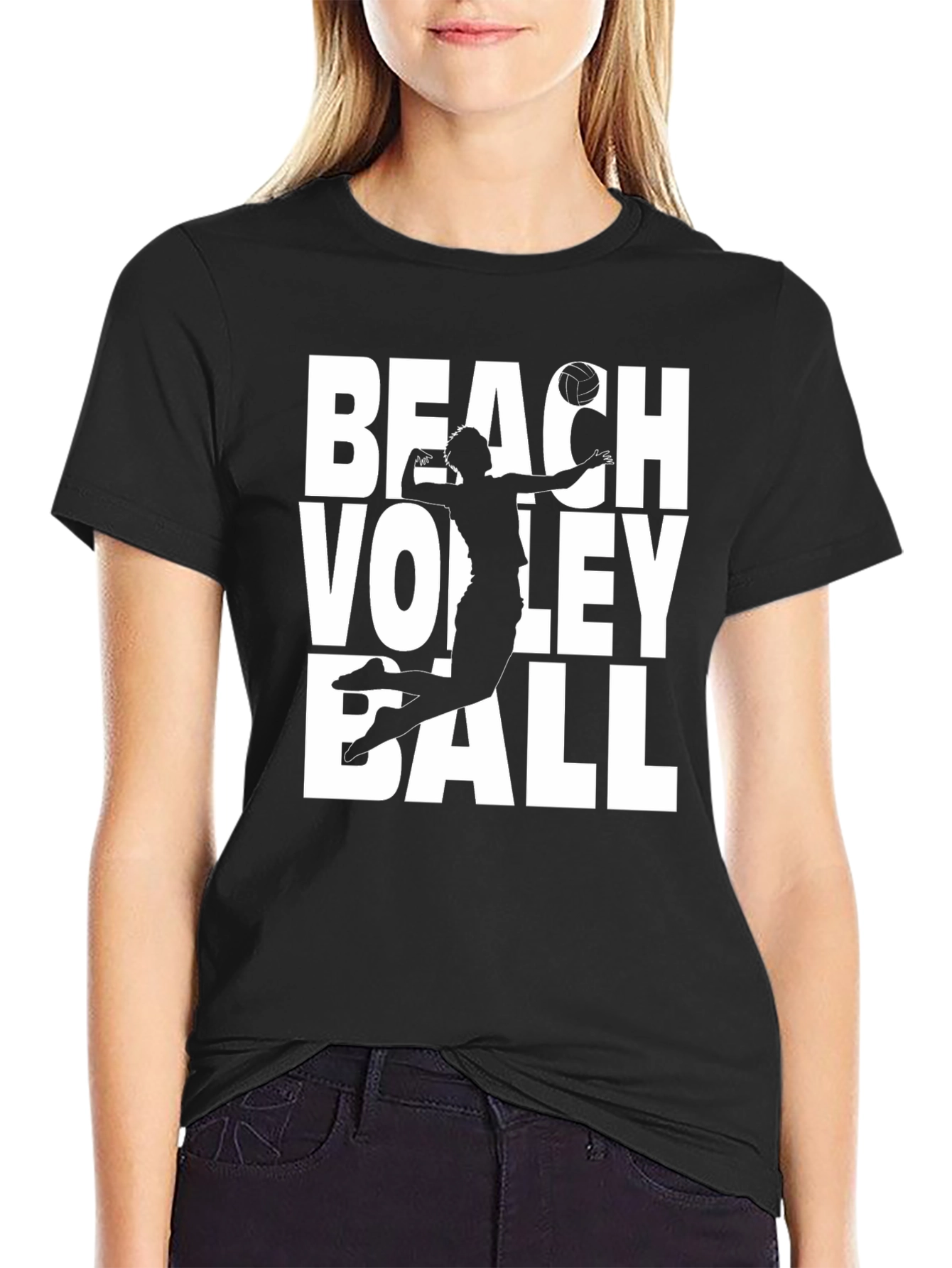 Beach Volleyball Graphic T-Shirt - Black