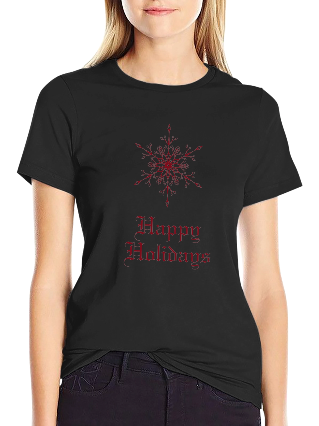 Happy Holidays Snowflake Graphic T-Shirt - Black