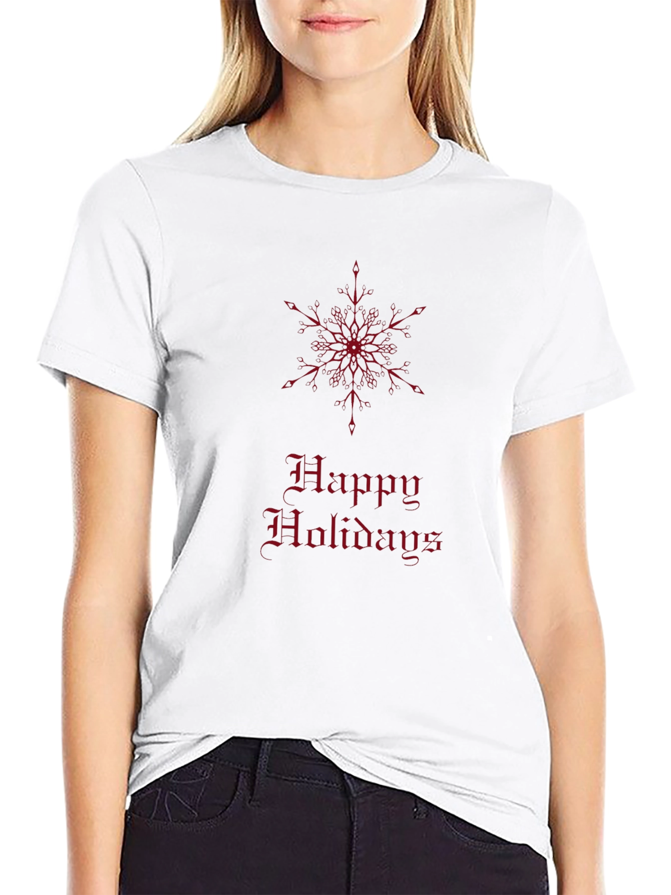 Happy Holidays Snowflake Graphic T-Shirt - Black