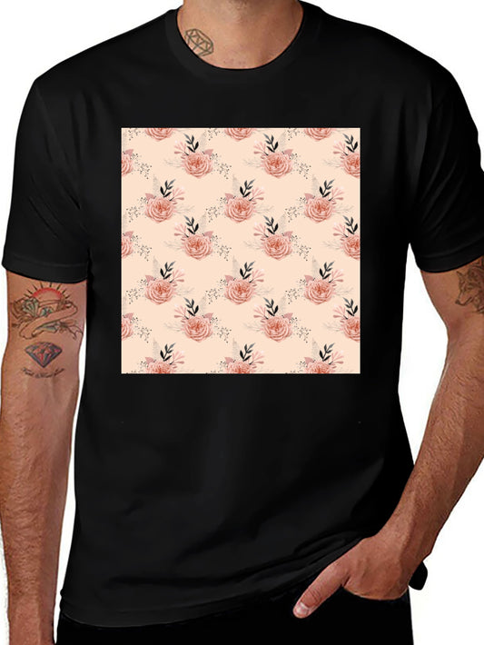 Floral Pattern Black T-Shirt