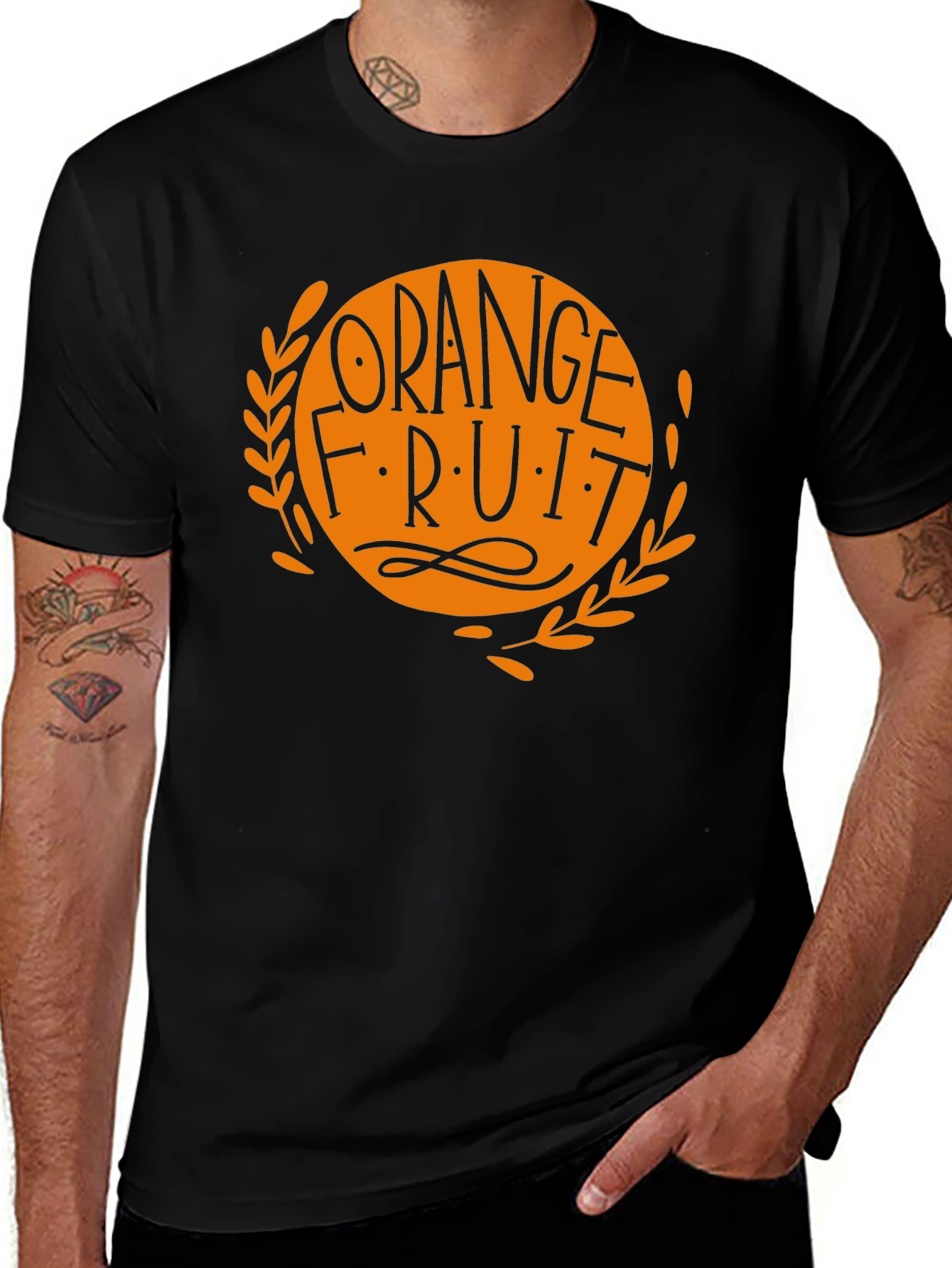Orange Fruit Graphic Black T-Shirt
