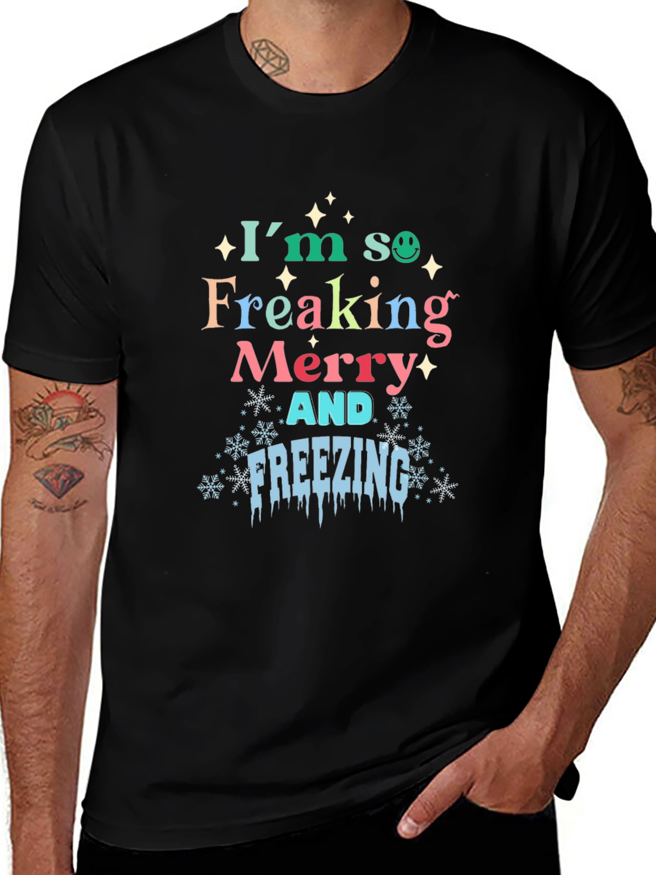 Merry & Freezing Graphic Tee - Holiday T-Shirt
