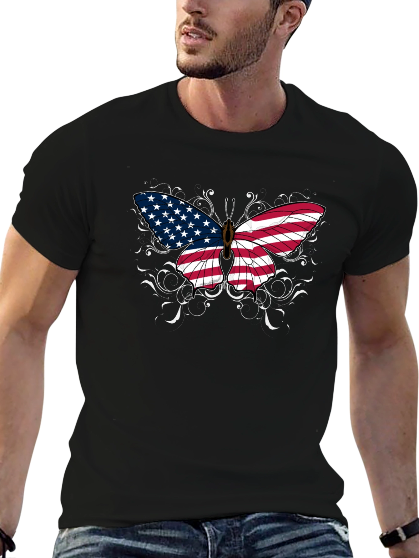 American Flag Butterfly Graphic T-Shirt