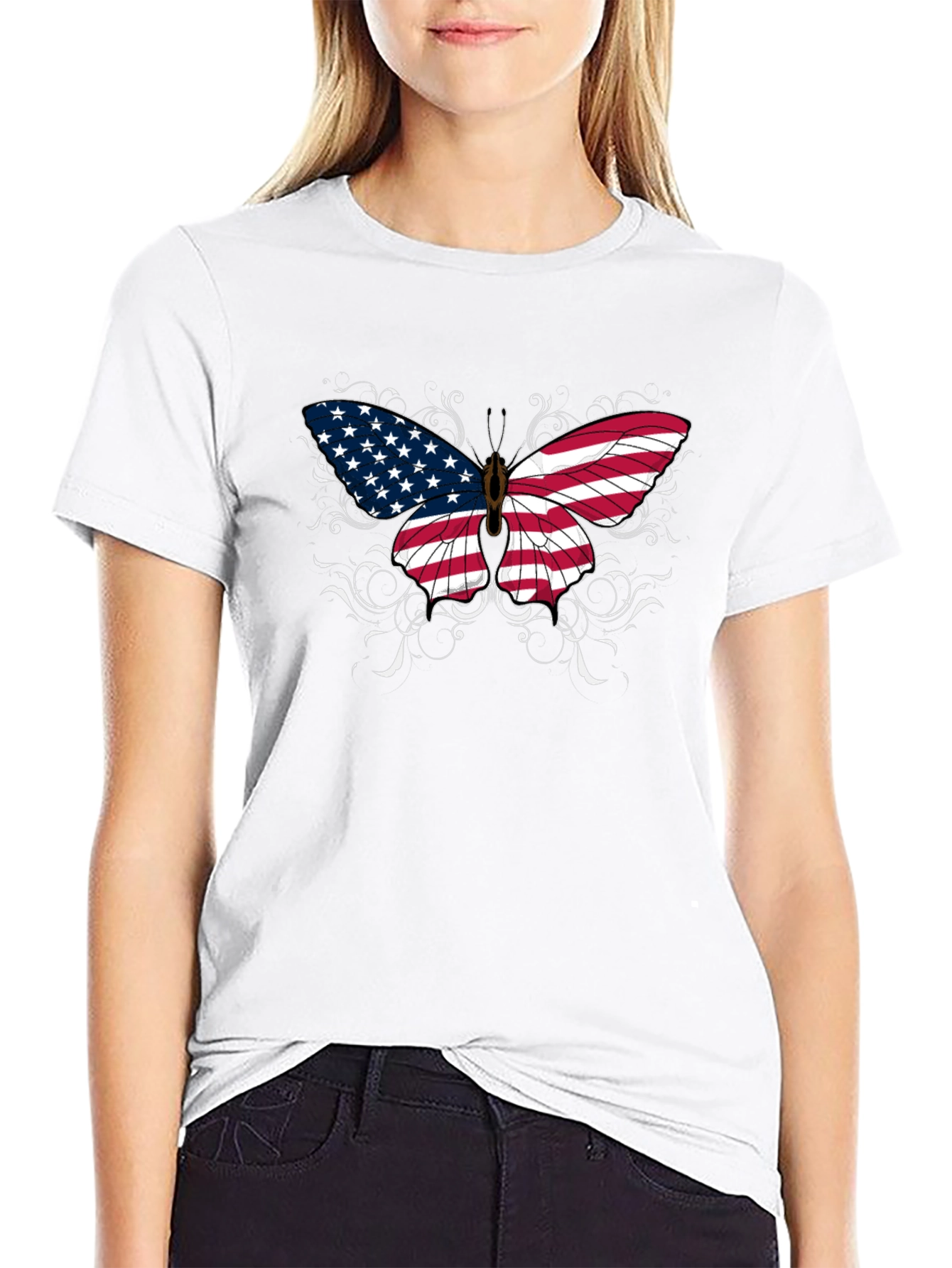 American Flag Butterfly Graphic T-Shirt