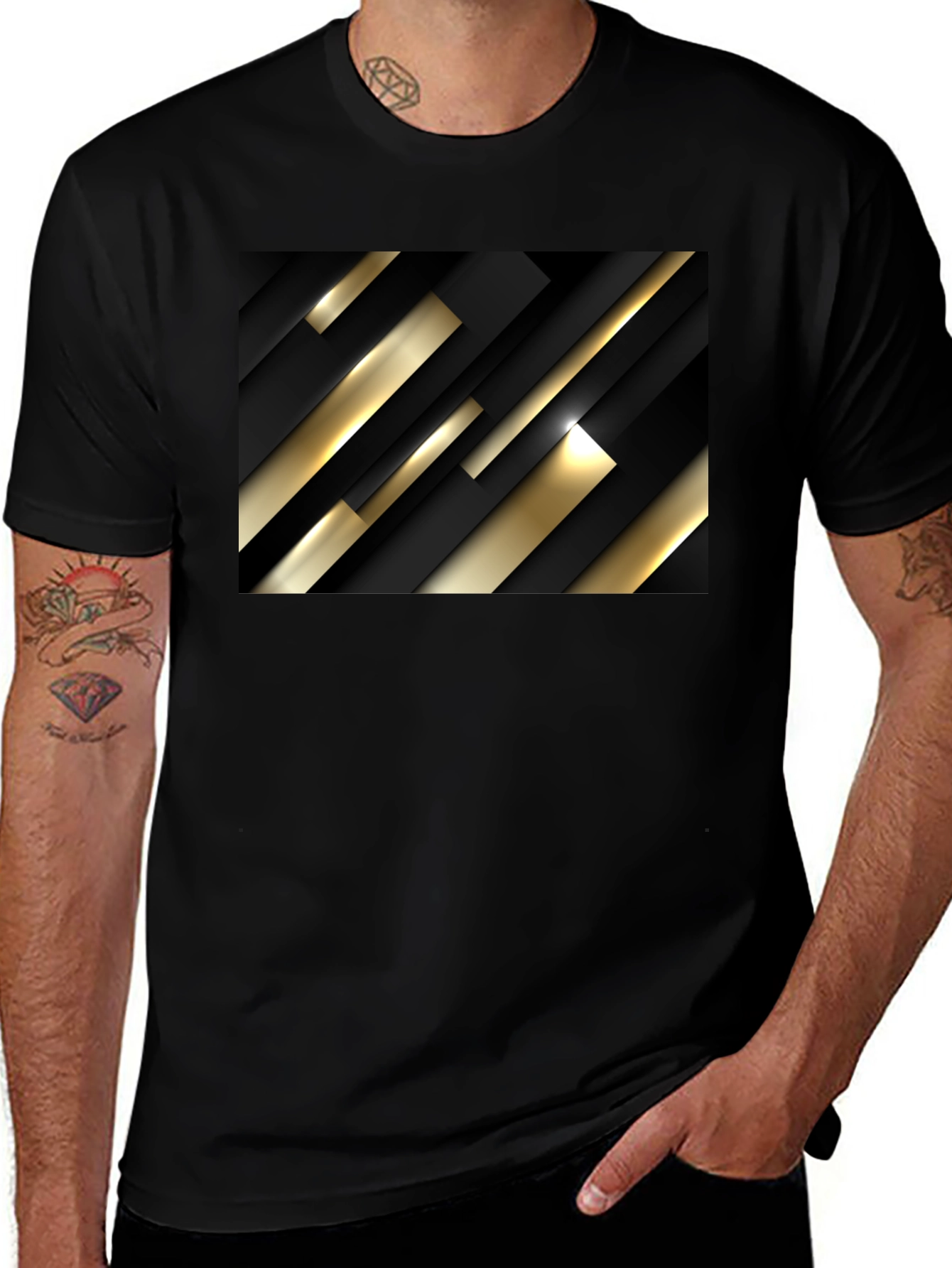 Modern Geometric Black and Gold T-Shirt