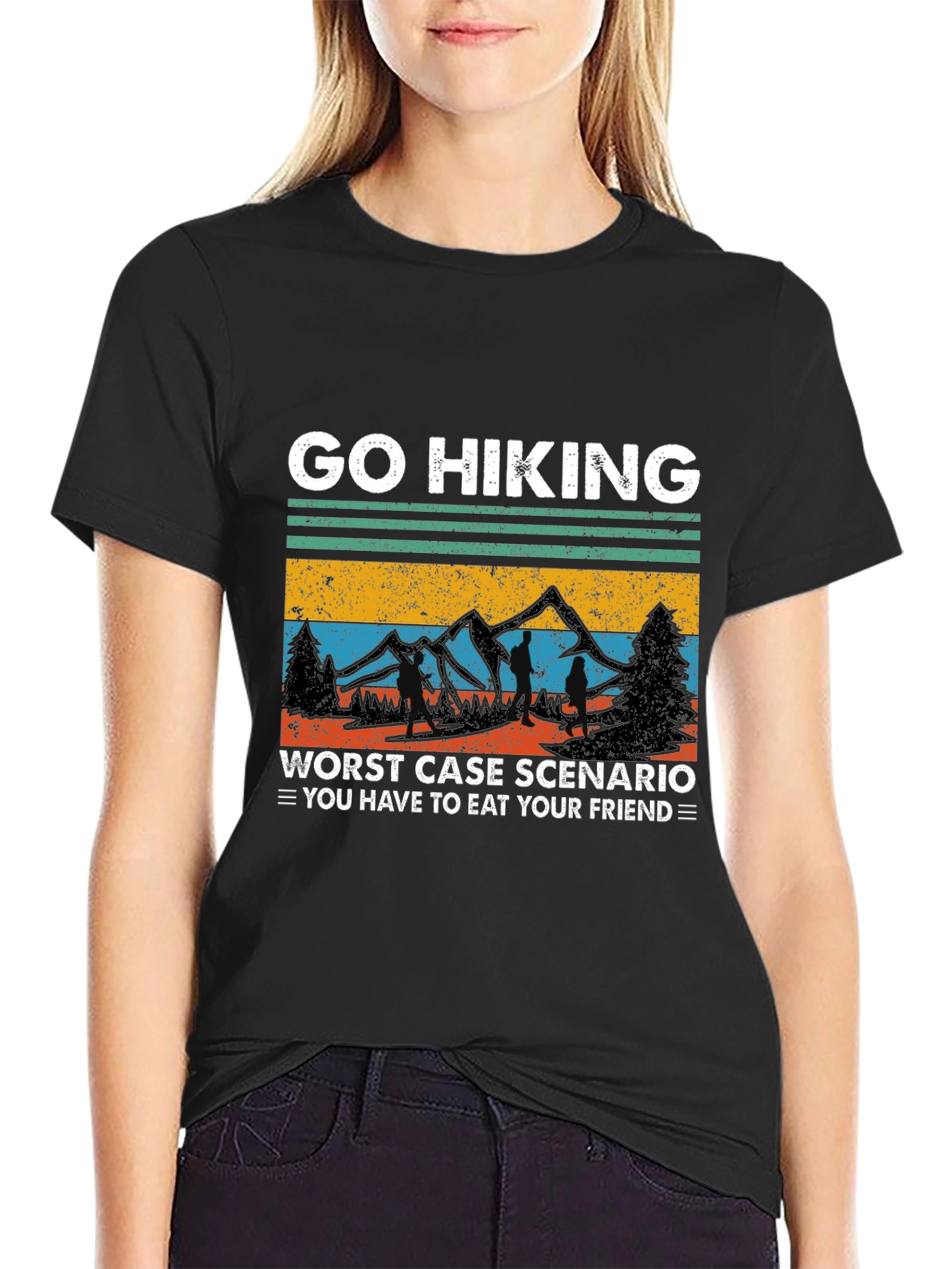 Go Hiking Eat Friend Black Tee