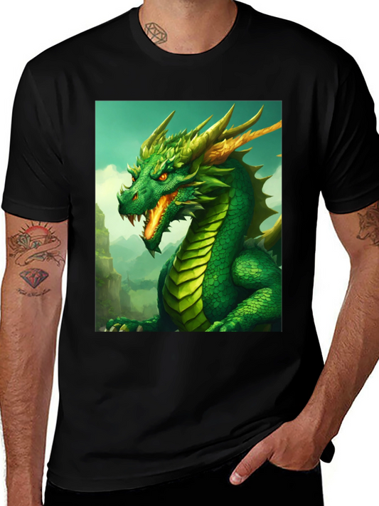 Dragon Graphic Tee - Black Cotton Shirt