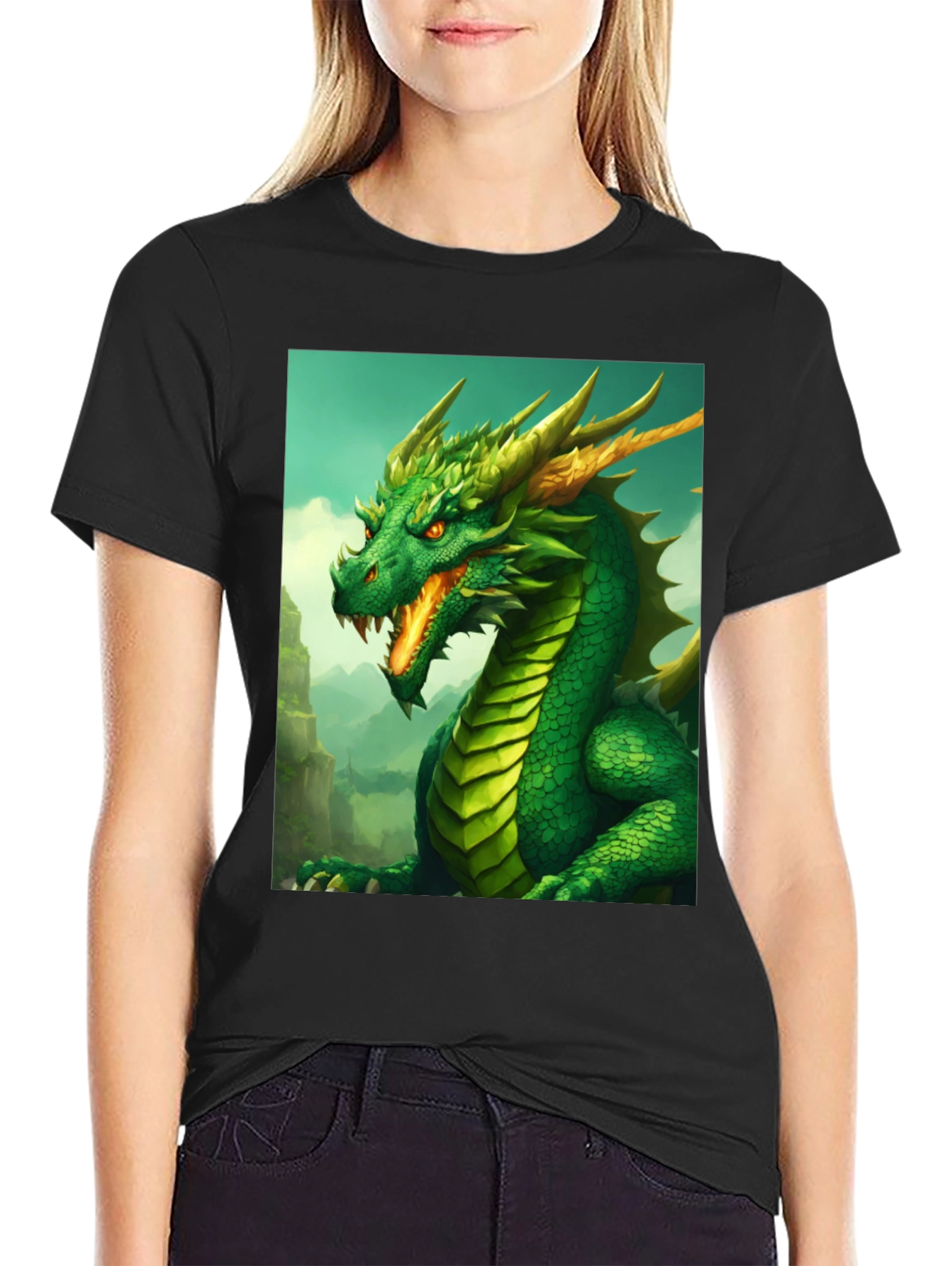 Dragon Graphic Tee - Black Cotton Shirt