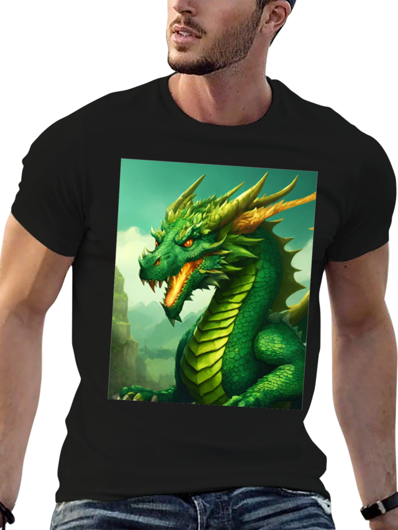 Dragon Graphic Tee - Black Cotton Shirt