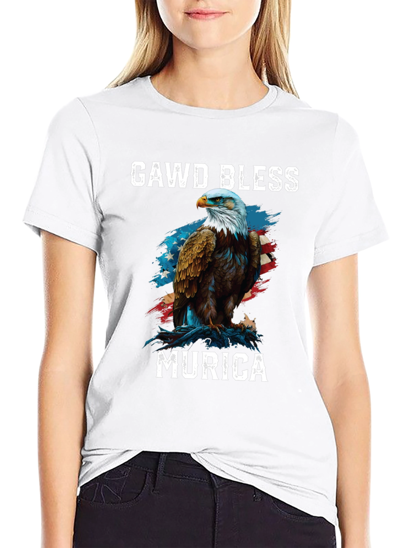 Gawd Bless Murica Eagle Graphic T-Shirt