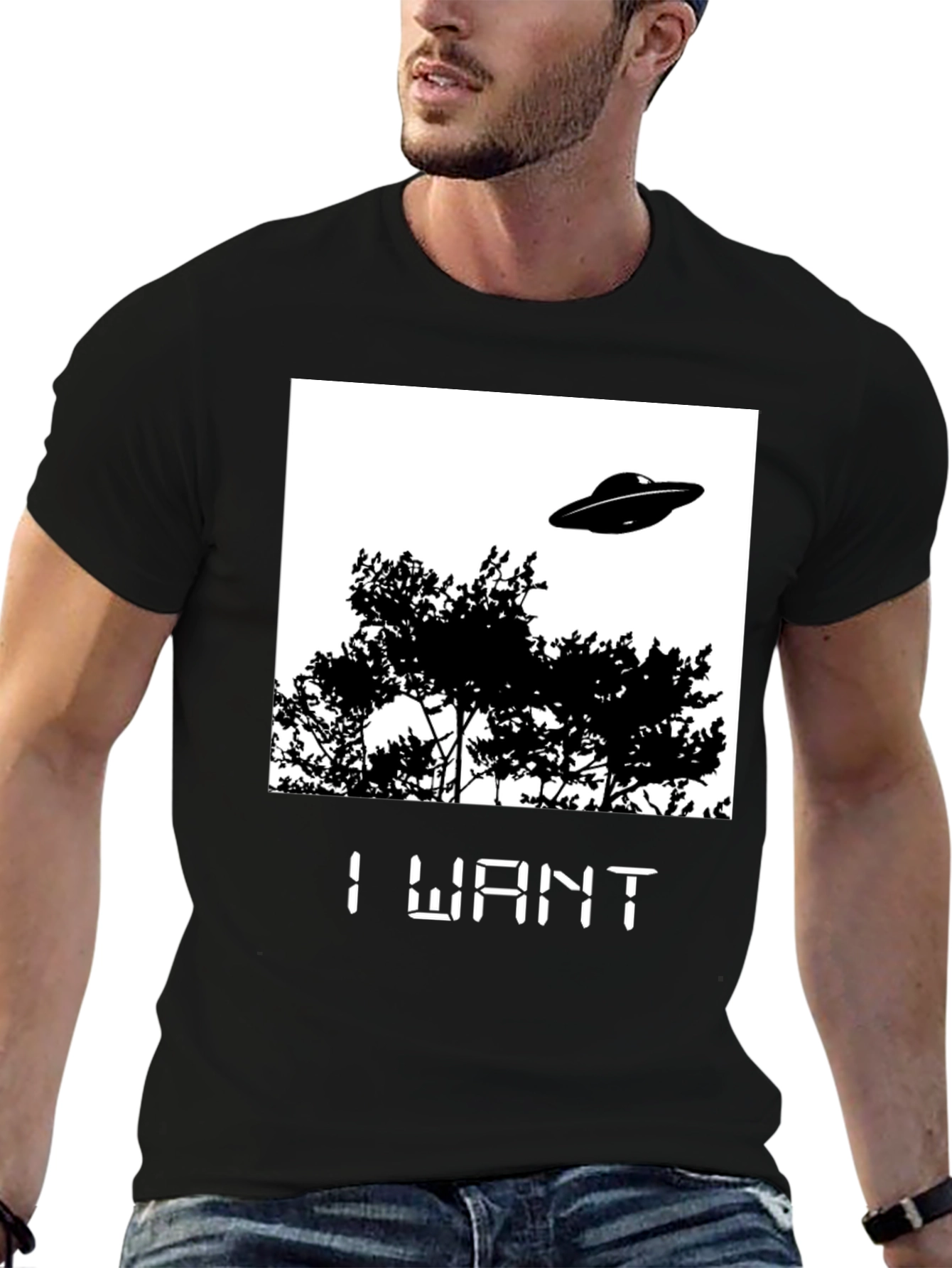 I Want UFO Graphic T-Shirt - Black